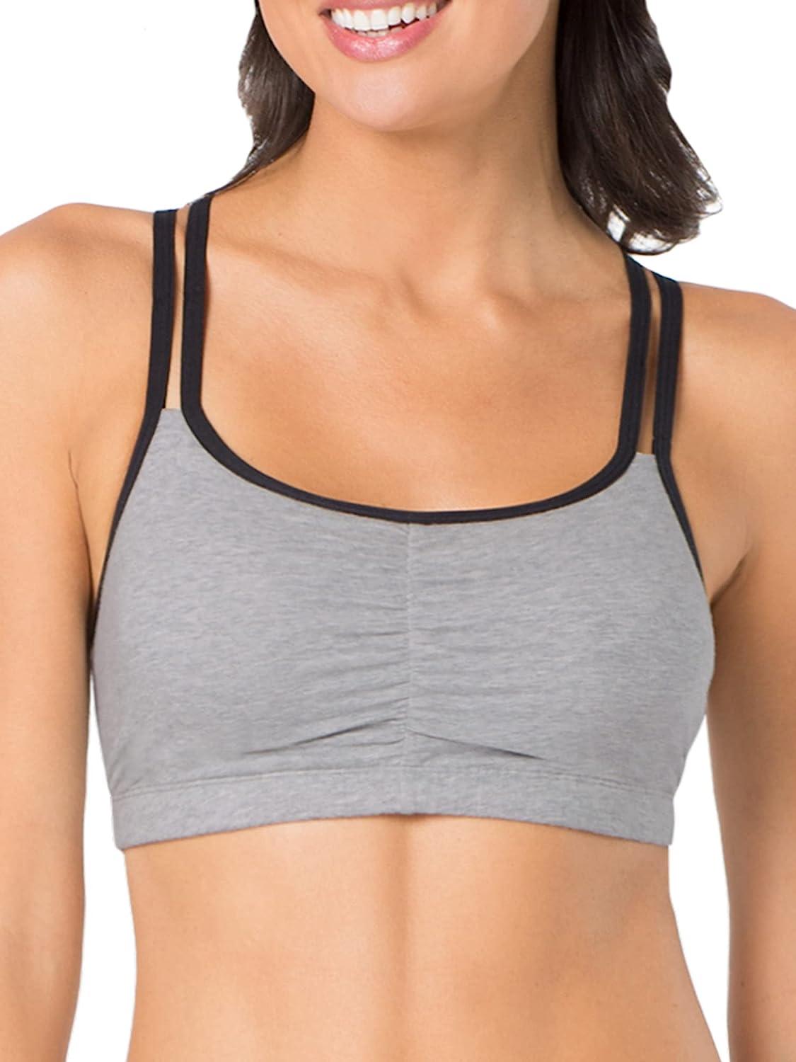 Fruit of the Loom Women's Front Close Racerback Sport Bra, 2-Pack White  with Grey/Black with Grey 38