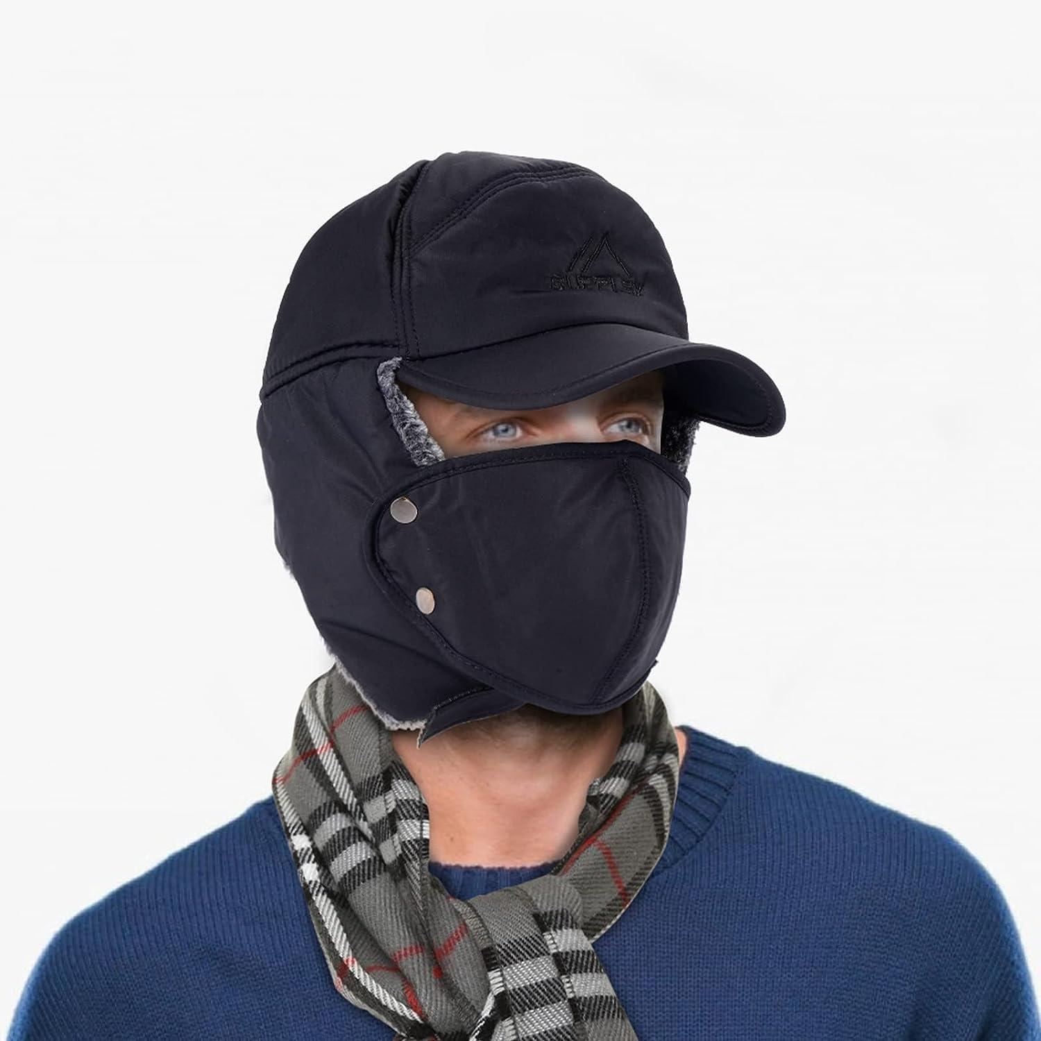 Men's Winter Ear Flap Trapper Hat Face Mask Fur Aviator Warm Snow Ski Cap
