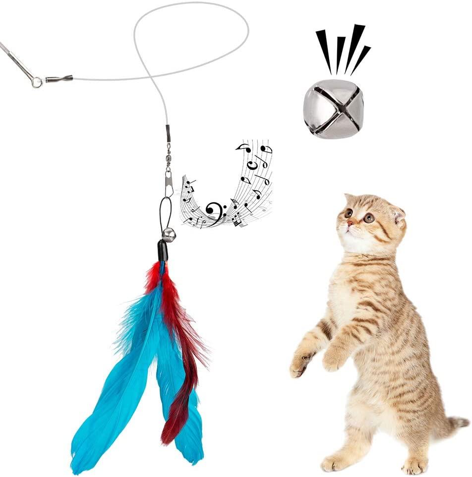 JIARON Cat Toys Feather Toy, 2PCS Retractable Cat Wand Toys and 10PCS  Replacement Teaser with Bell Refills, Interactive Catcher Teaser and Funny  Exercise for Kitten or Cats.