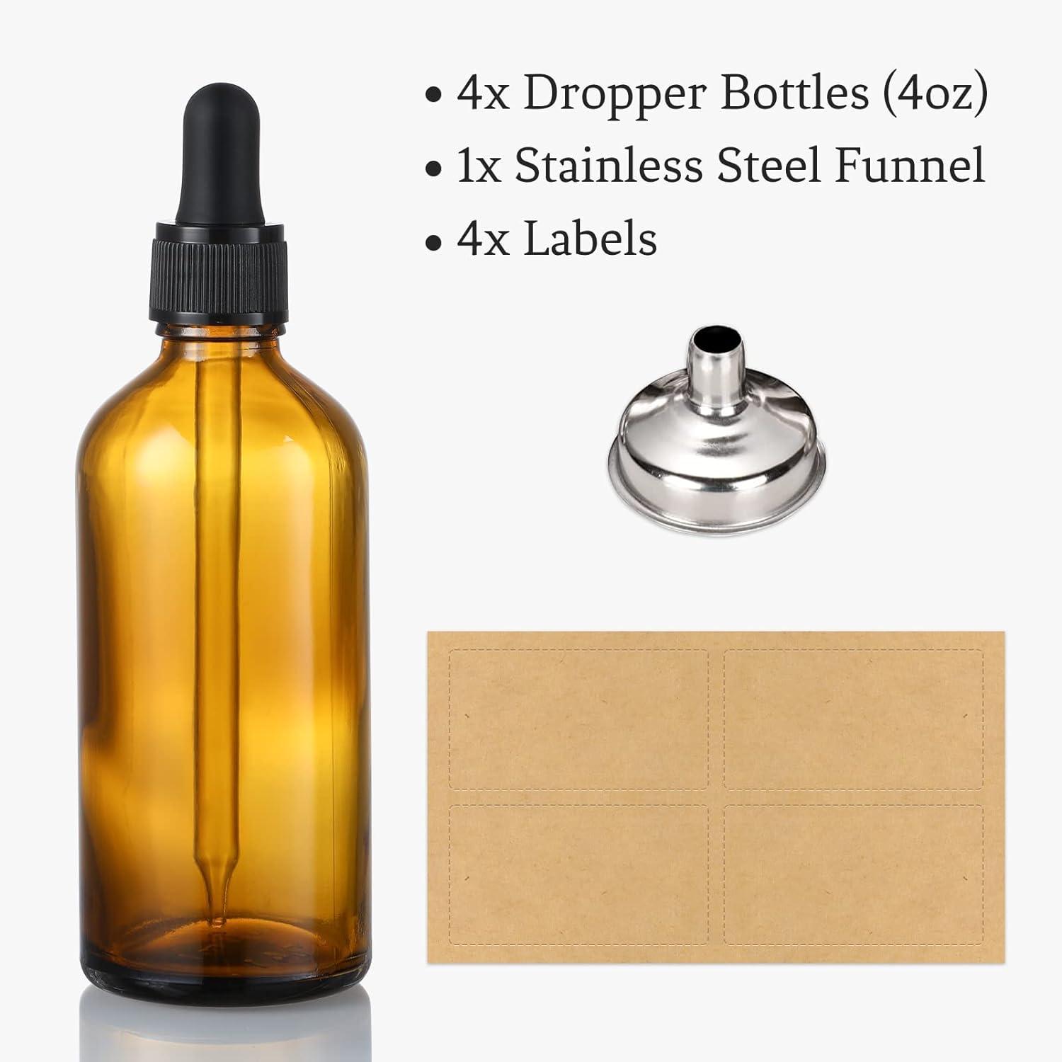 Amber 4oz Dropper Bottle (120ml) Pack of 10 - Glass Tincture Bottles with  Eye Droppers for Essential Oils & More Liquids - Leakproof Travel Bottles