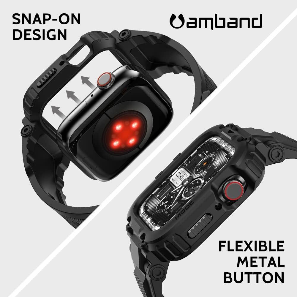  amBand Compatible with Apple Watch Band 45mm 44mm 42mm with  Bumper Case, Rugged Men Bands for iWatch SE SE 2 Series 9 8 7 6 5 4 3 2 1,  Sport