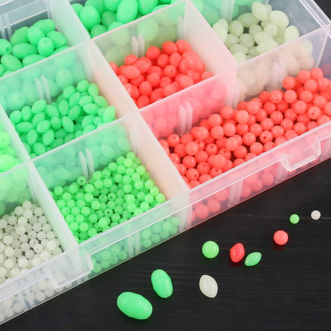 Hilitchi 1050 Pcs 9 Sizes All Luminous Fishing Beads Assorted Soft Plastic  Oval Round Shaped Glow Eggs for Stream Pool Lake River Fishing (All Glow in  The Dark)