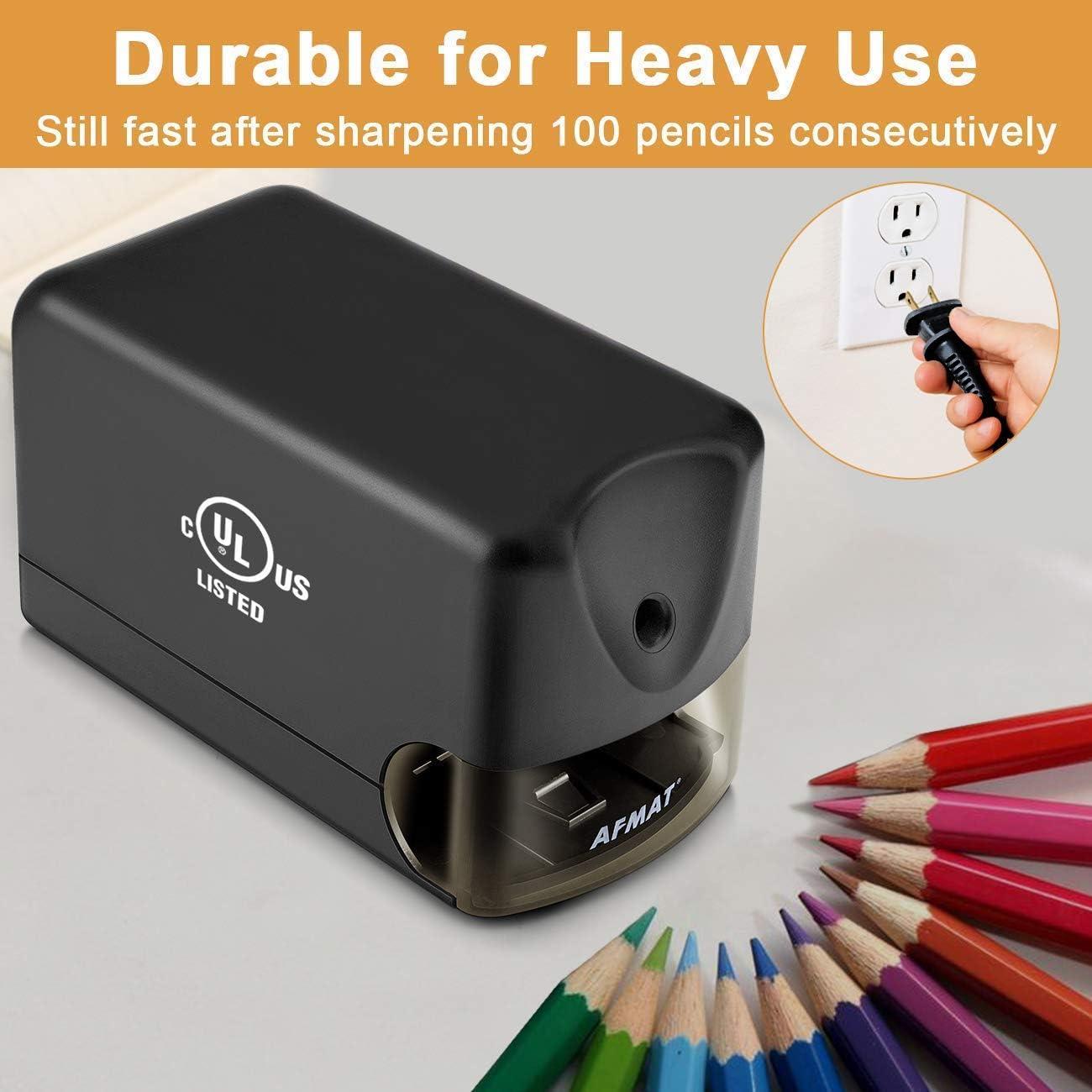 AFMAT Electric Pencil Sharpener Heavy Duty Classroom Pencil Sharpeners for  6.5-8mm No.2/Colored Pencils UL Listed Industrial Pencil Sharpener  w/Stronger Helical Blade Best School Pencil Sharpener Black