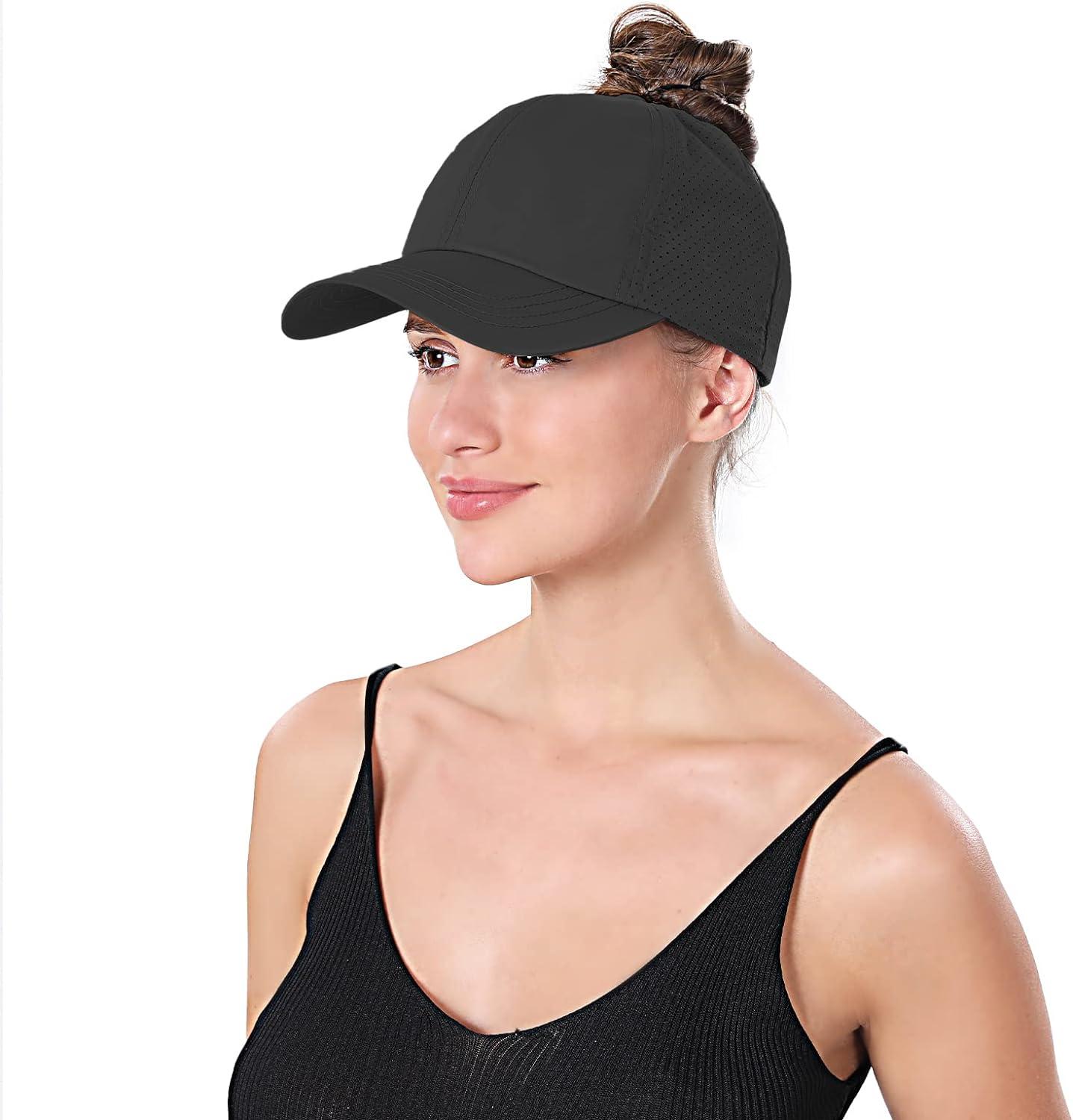 New Upgraded Womens Criss Cross Hat Ponytail Baseball Cap Adjustable High  Messy Bun Ponycap Quick Drying Mesh Hats 1 Pack Black