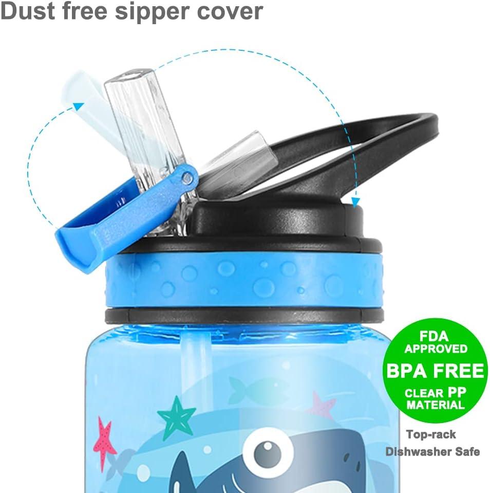 Home Tune Cute Water Bottle for Kids Girls Boys BPA Free & Sturdy Print &  Leak Proof Flip Straw & Carry Loop & Easy Clean 15oz - Shark