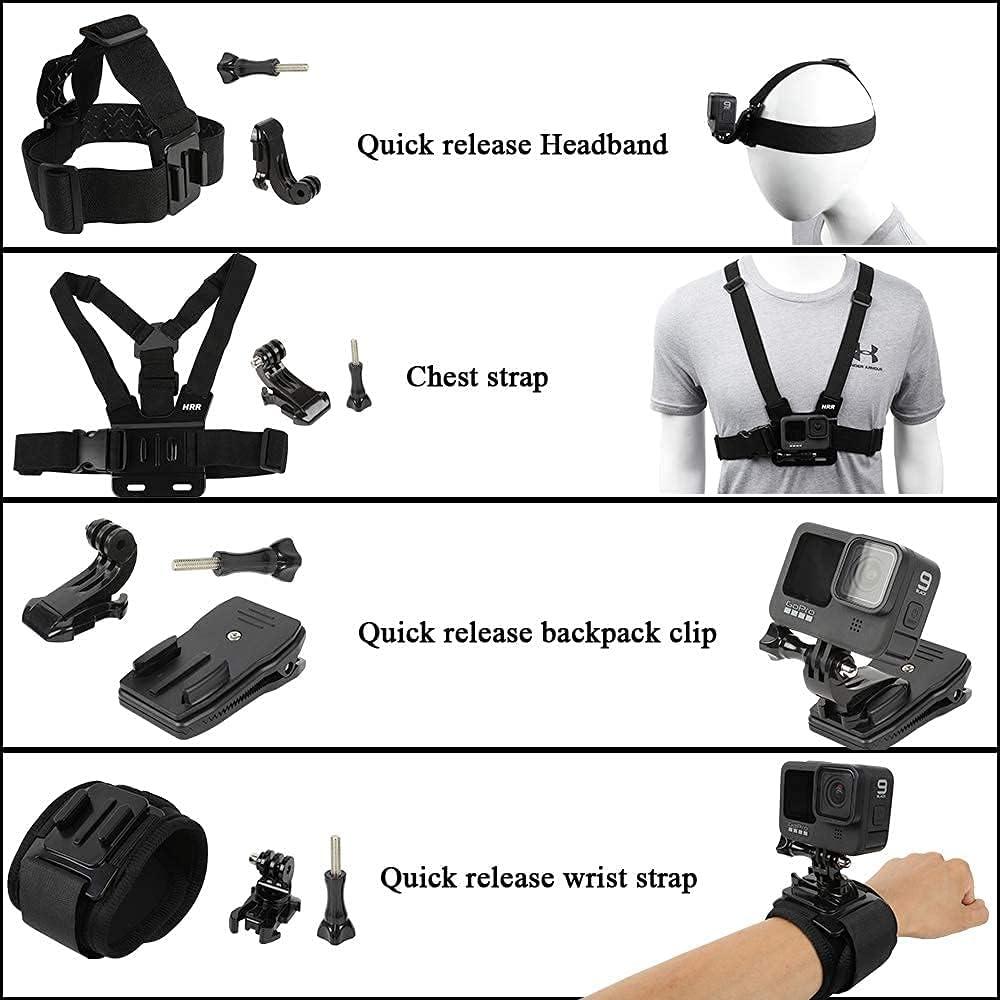 Accessories Set for GoPro Hero 11/10/9/8/7/6/5/4,New Quick Release Head  Strap Mount + Chest Mount Harness + Backpack Clip Holder + 360Rotating  Wrist Strap