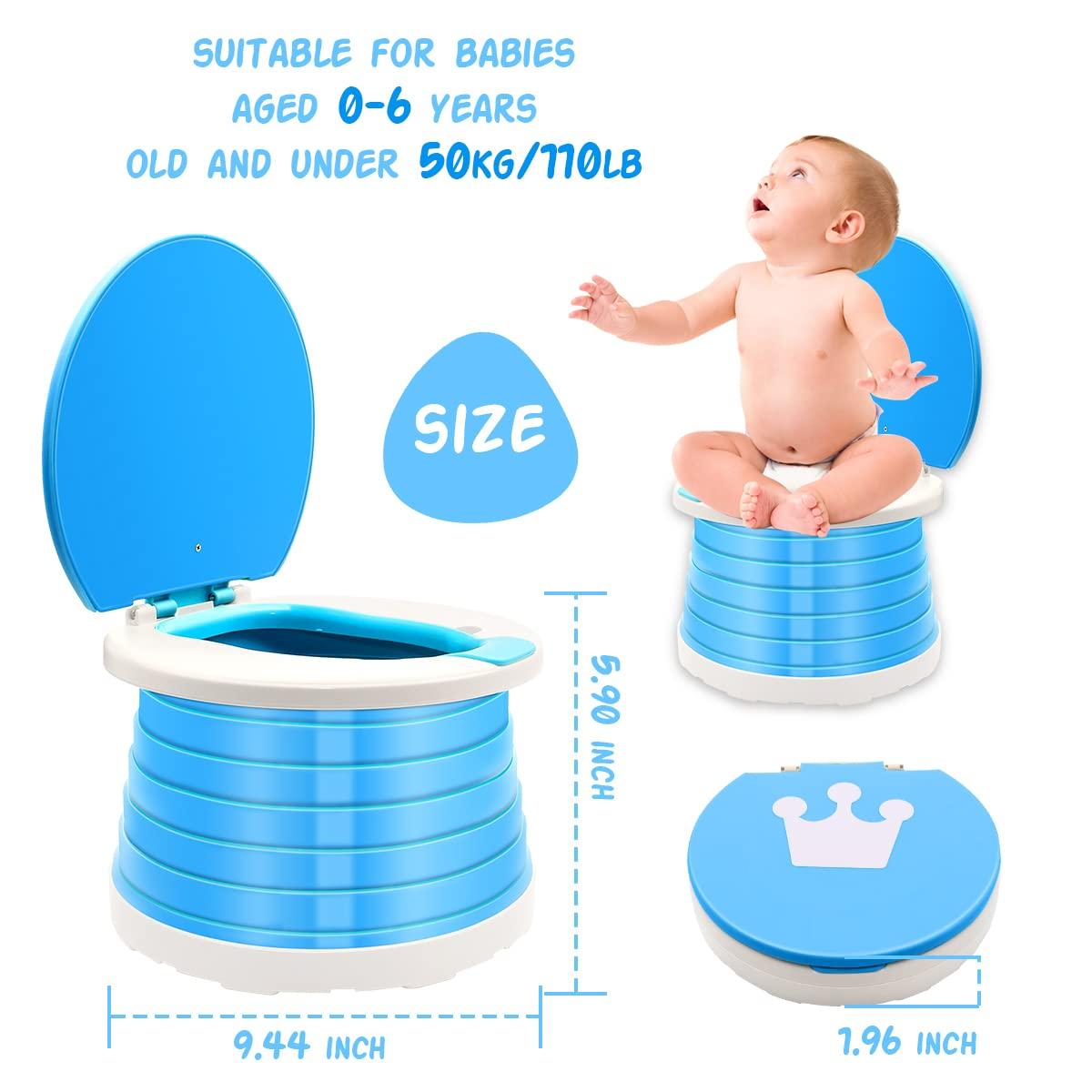 Portable Potty for Toddler Travel Foldable Training Toilet Travel Potty for  Toddler Baby Kids Potty Chair Seat Indoor and Outdoor (Blue Potty)