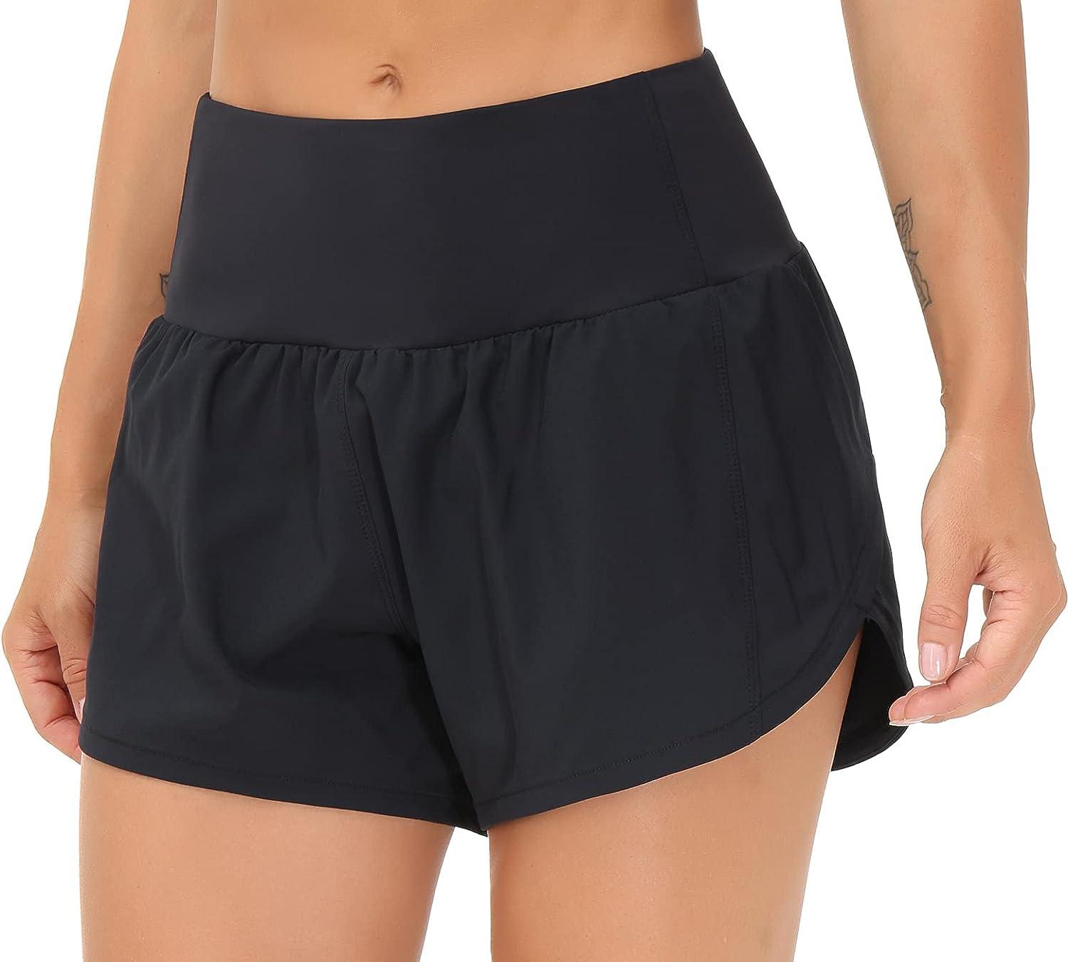 THE GYM PEOPLE Womens High Waisted Running Shorts Quick Dry Athletic  Workout Shorts with Mesh Liner Zipper Pockets Black Medium