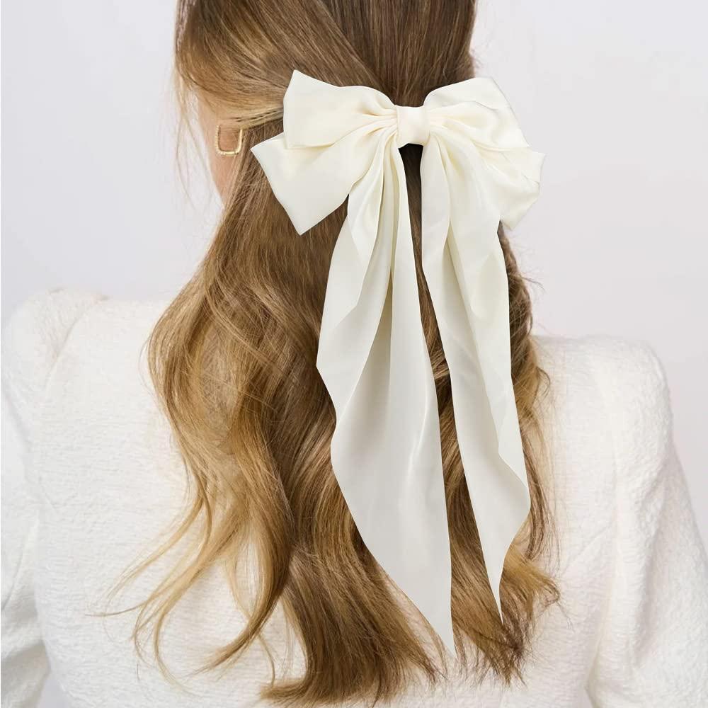  2pcs Big Satin Hair Bows 4pcs Velvet Ribbon Bows for Hair :  Beauty & Personal Care
