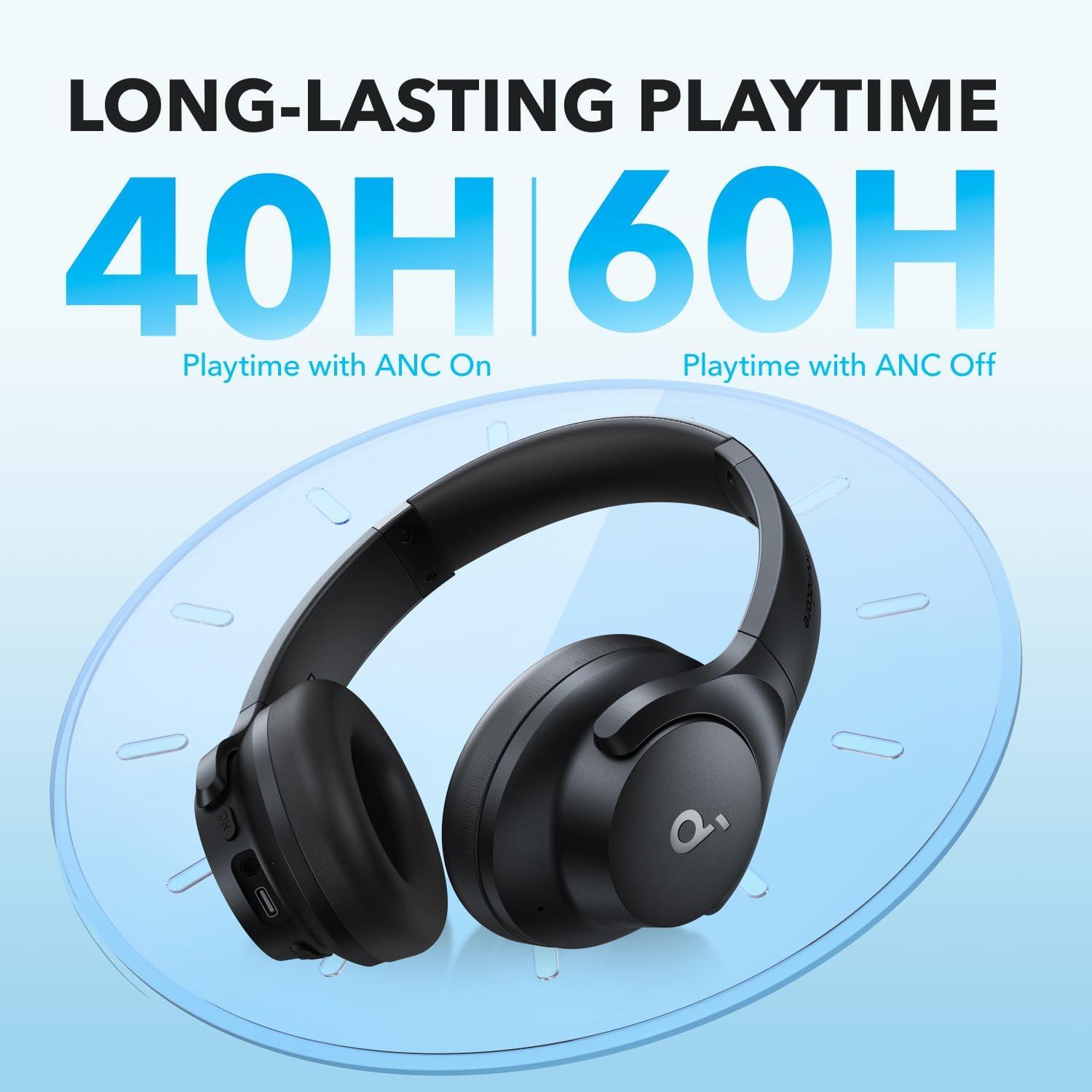 soundcore by Anker Q20i Hybrid Active Noise Cancelling Headphones Wireless  Over-Ear Bluetooth 40H Long ANC Playtime Hi-Res Audio Big Bass Customize via  an App Transparency Mode Ideal for Travel BLACK