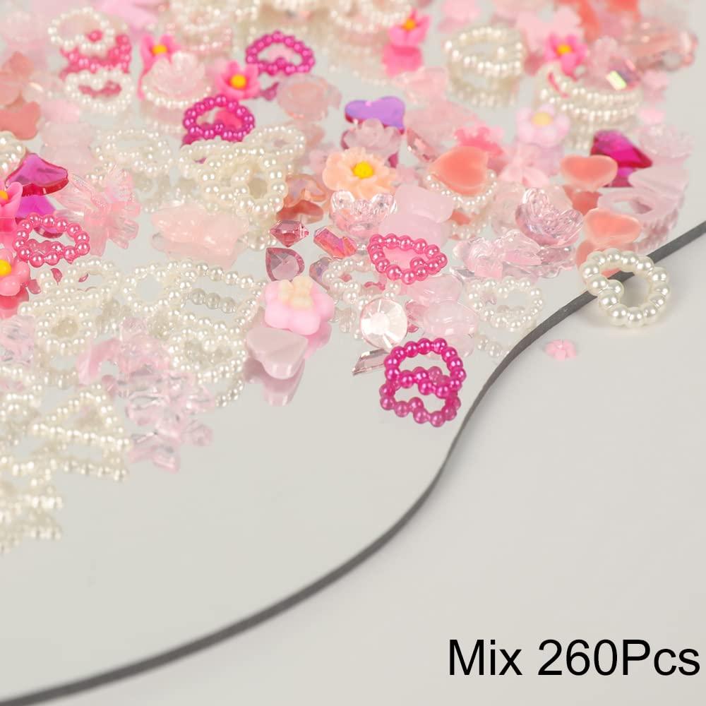 500Pcs Pink Pearls Heart Nail Charms Mixed Styles Flatback Heart Bowknots  Star Cute Assorted Pink Pearls Heart Beads 3D Nail Art Charms Material  Embellishments for Nail Art DIY Crafts Accessories S3-Pink