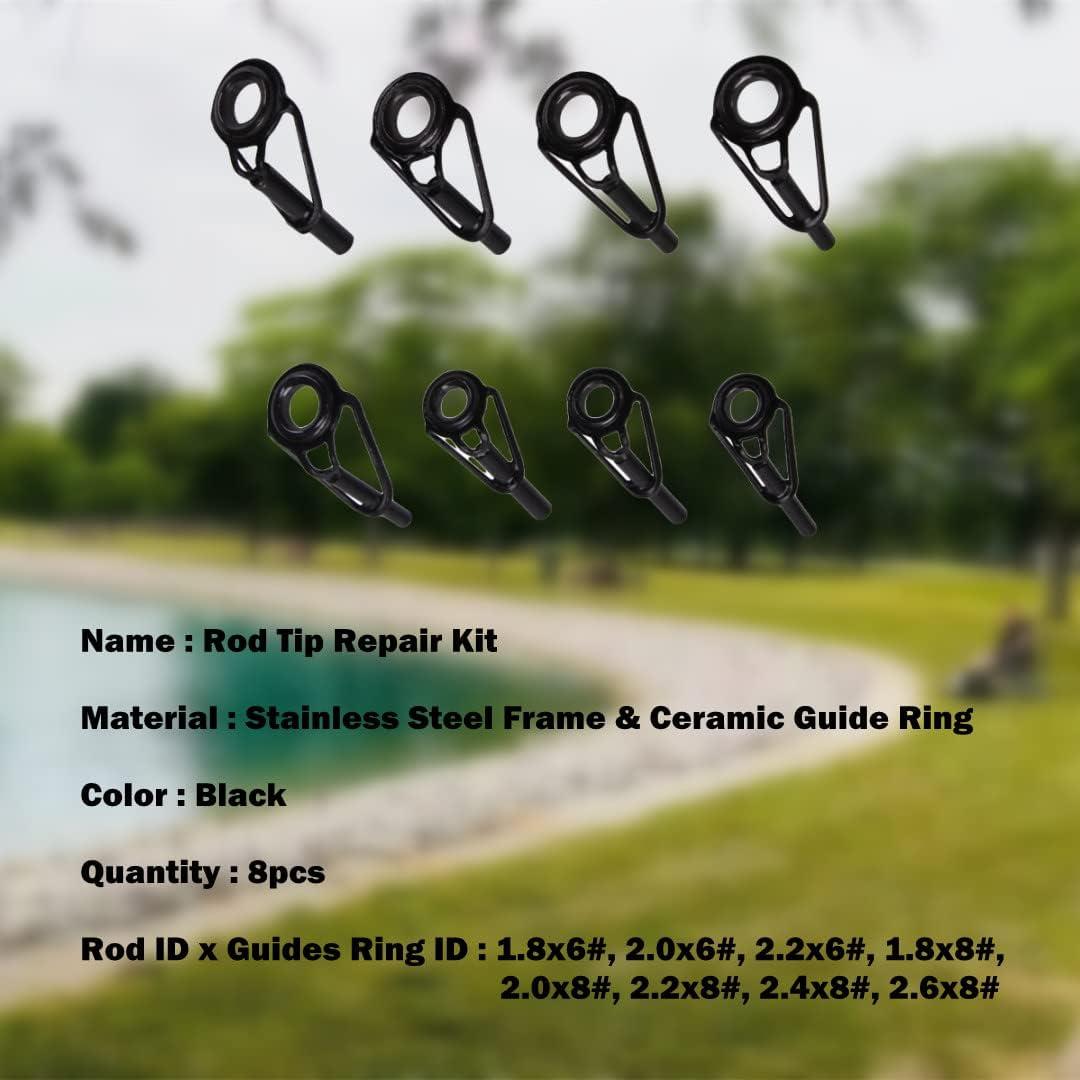 Rod Tip Repair Kit Fishing Rod Tips Replacement Kit Stainless Steel Ceramic  Guides Ring Fishing Pole Eyelets Repair Kit(8 Pcs)