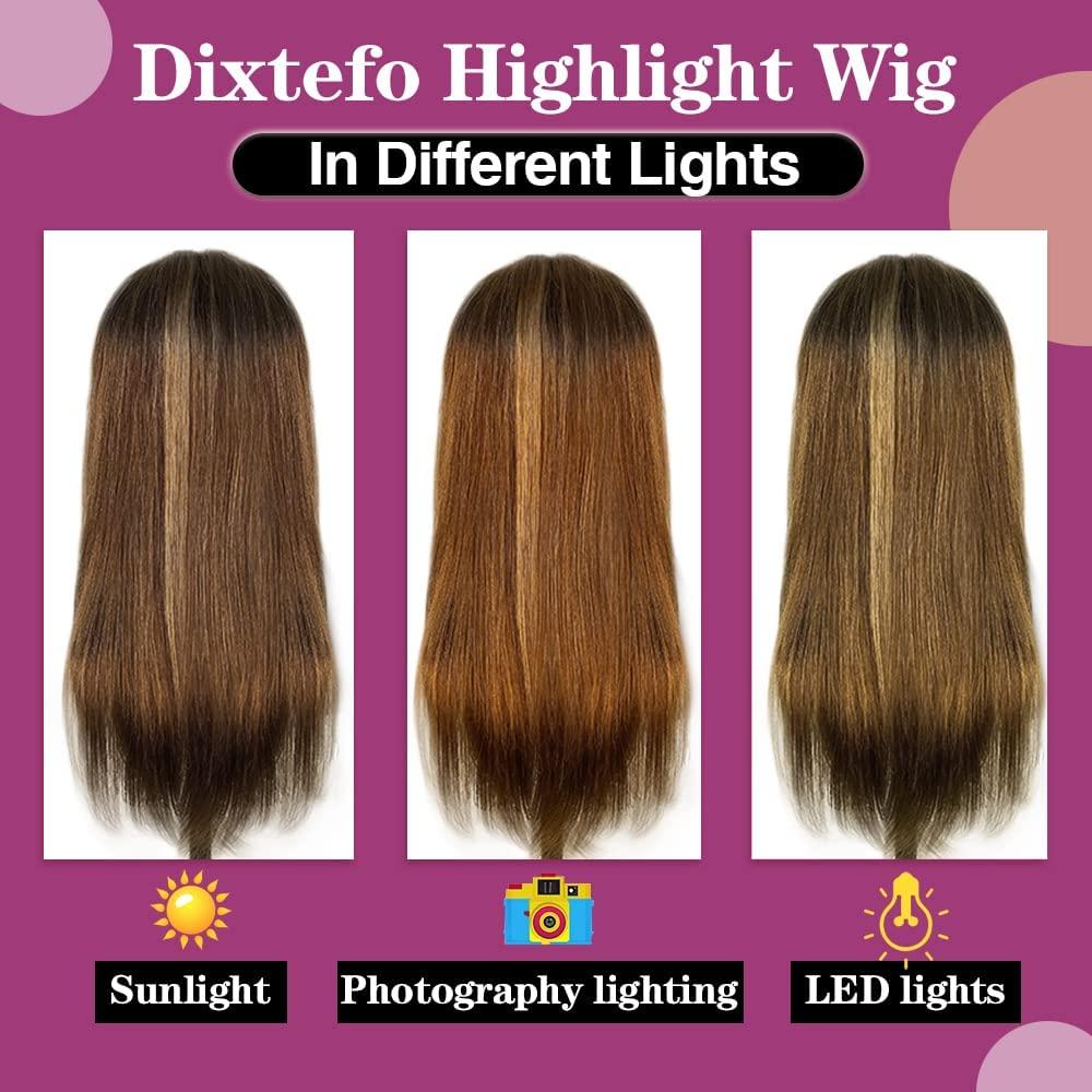 Dixtefo Highlight HD Transparent Lace Front Wigs Human Hair For Black Women  Pre Plucked 150% Density 9A Brazilian Straight T-Part Lace Closure Wig(16  Inch) 16 Inch 4/27 Straight Wig
