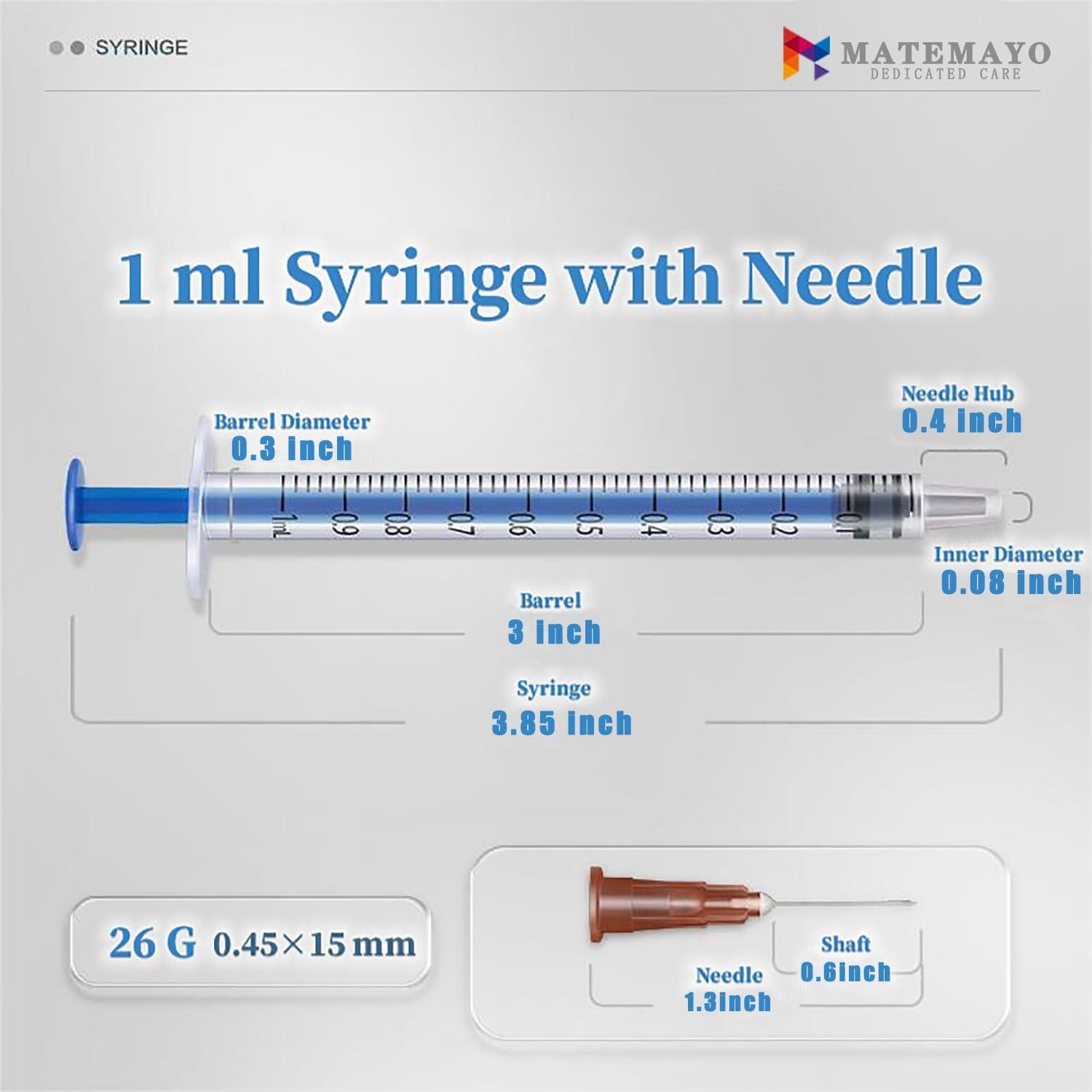30 Pack 1ml Syringe with Needle 26 Guage 1 Inch Sharp Needle Disposable  Individual Sterilized Package (1ml 30PCS)
