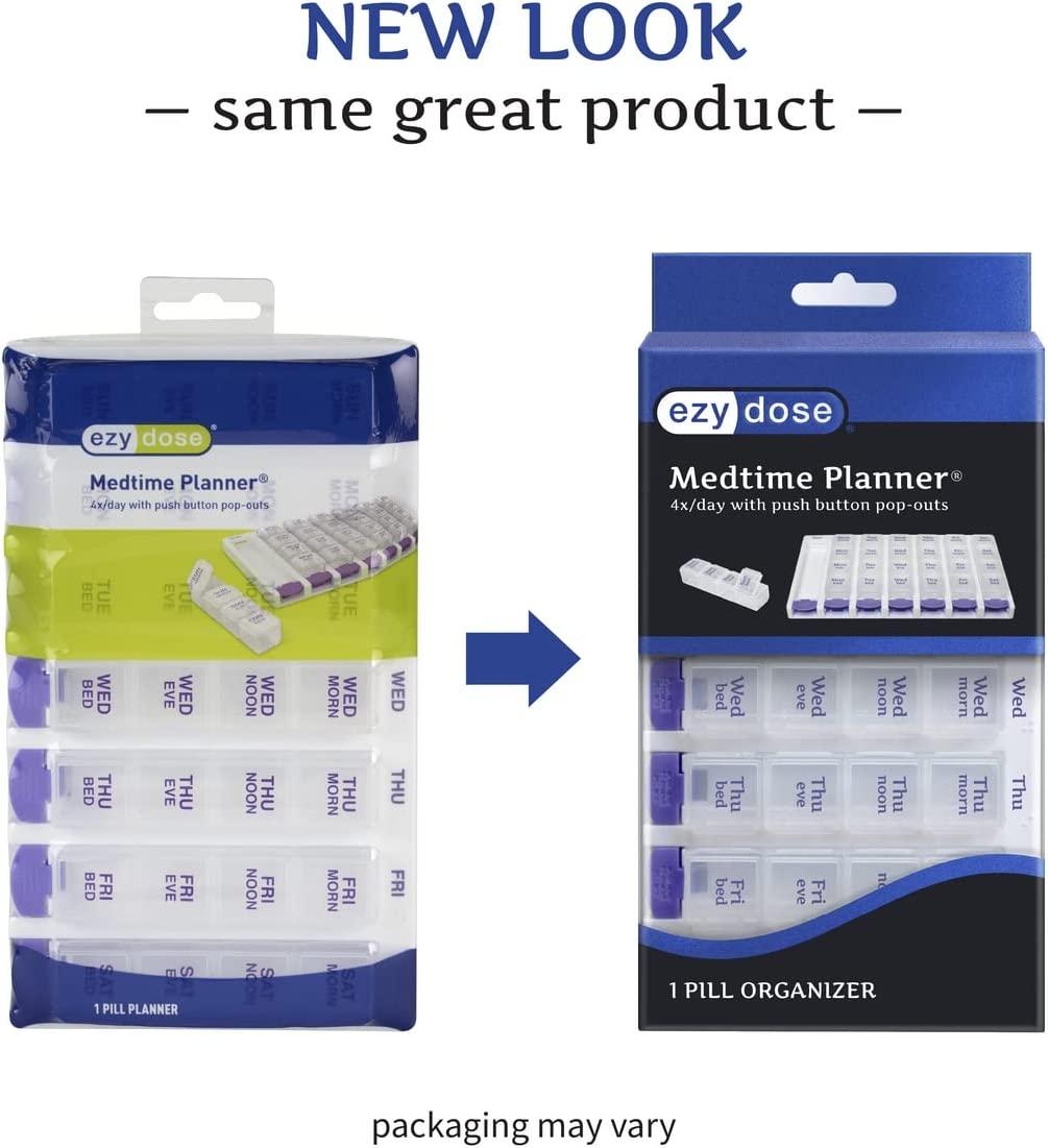 EZY DOSE Weekly (7 Day) 4 Times a Day Push Button Pill Organizer