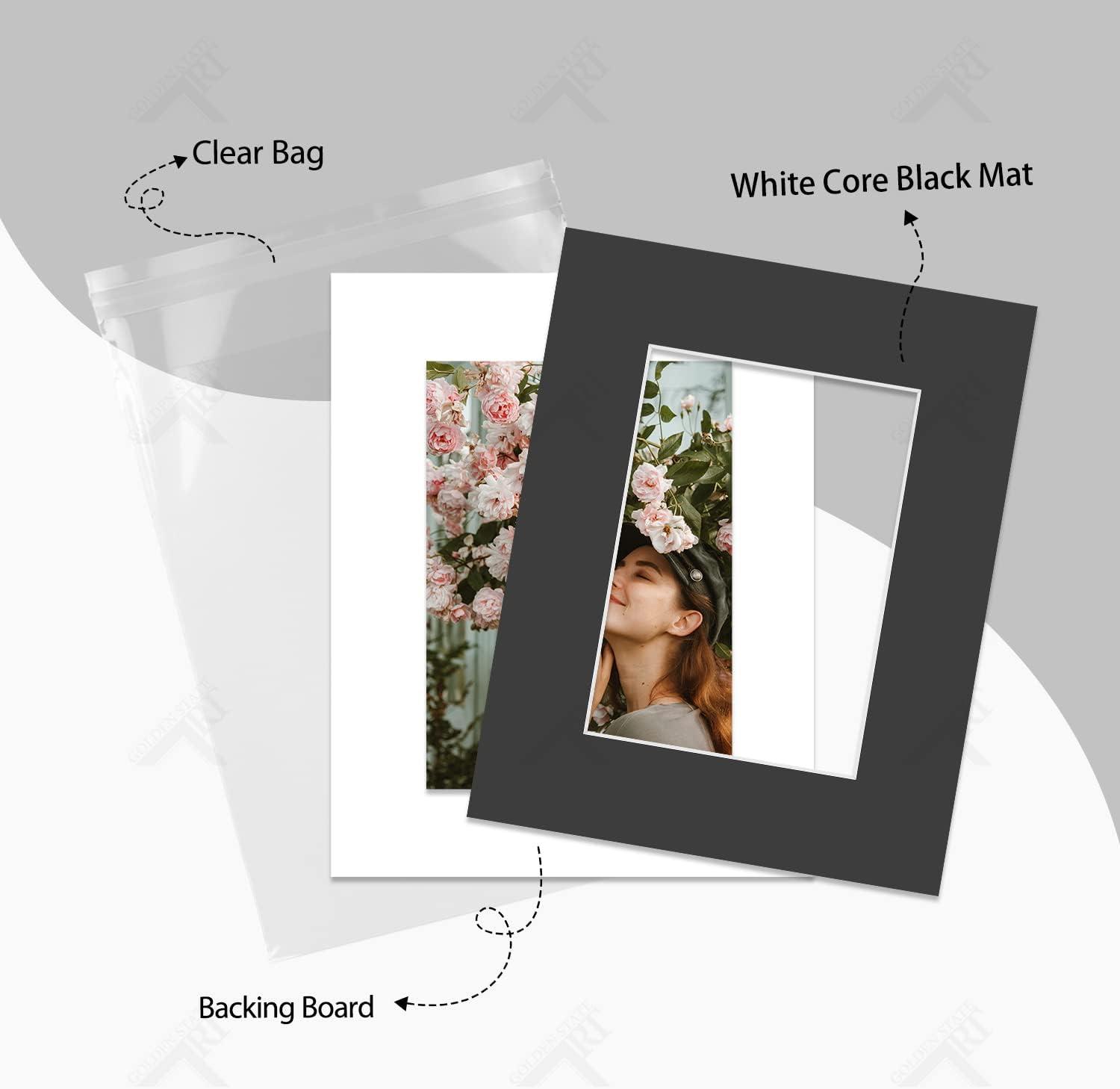Golden State Art, Pack of 50 Black Pre-Cut 11x14 Picture Mat for 8x10 Photo with White Core Bevel Cut Mattes SETS. Includes 50 Acid-Free Bevel Cut