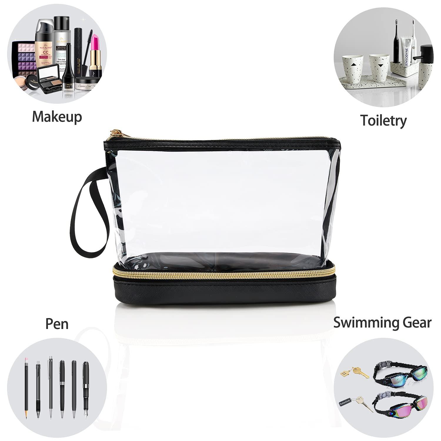 Ethereal Clear Makeup Bag Small Makeup Bag for Purse Travel Makeup Bag for  Women TSA Approved Cosmetic Bag Waterproof Toiletry Bag (black) style 3  Small (Pack of 1)