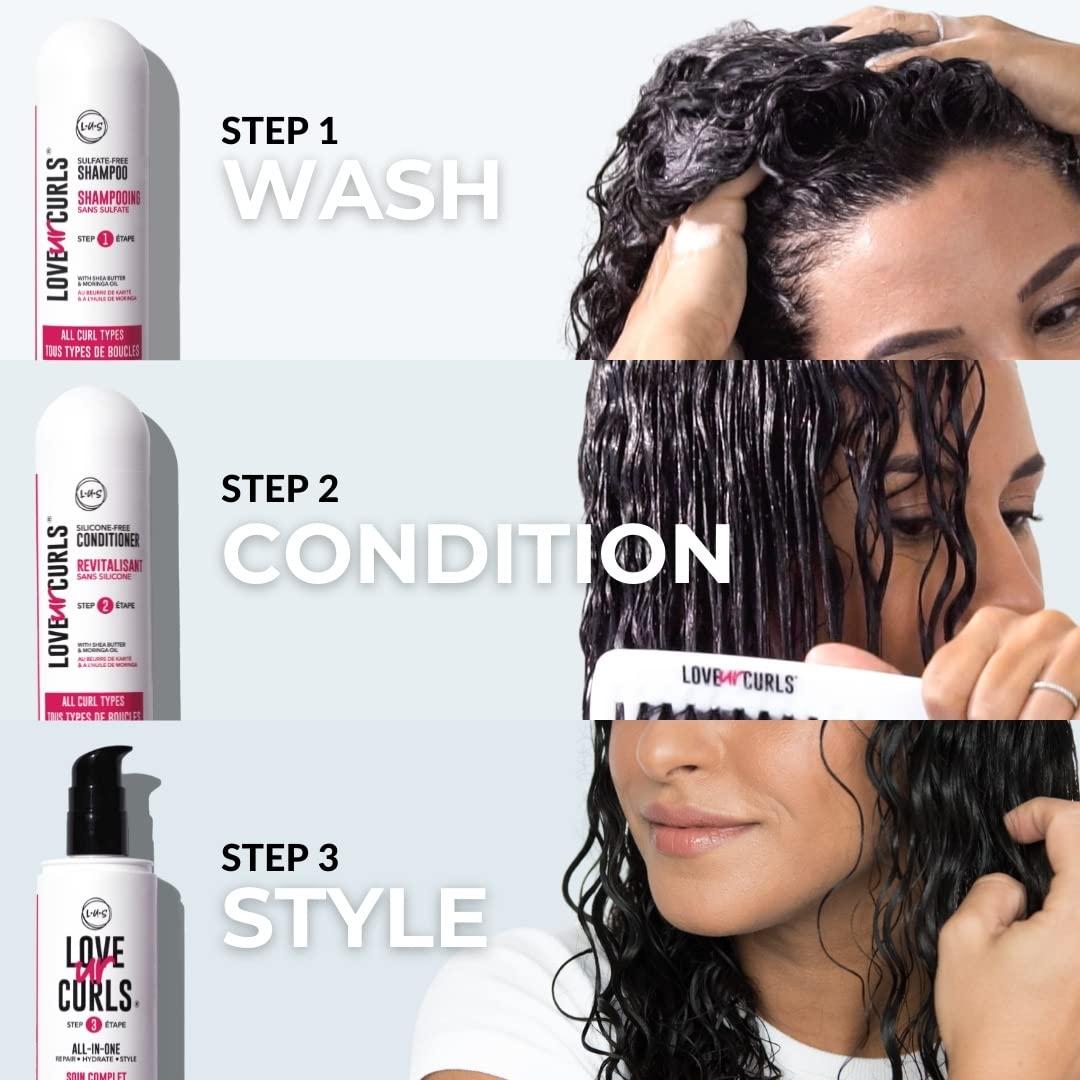 LUS Brands Love Ur Curls for Curly Hair, 3-Step System - Shampoo and Conditioner Set with Styler - LUS Curls Hair Products - No Crunch, Nonsticky, Clean - each 3-Step