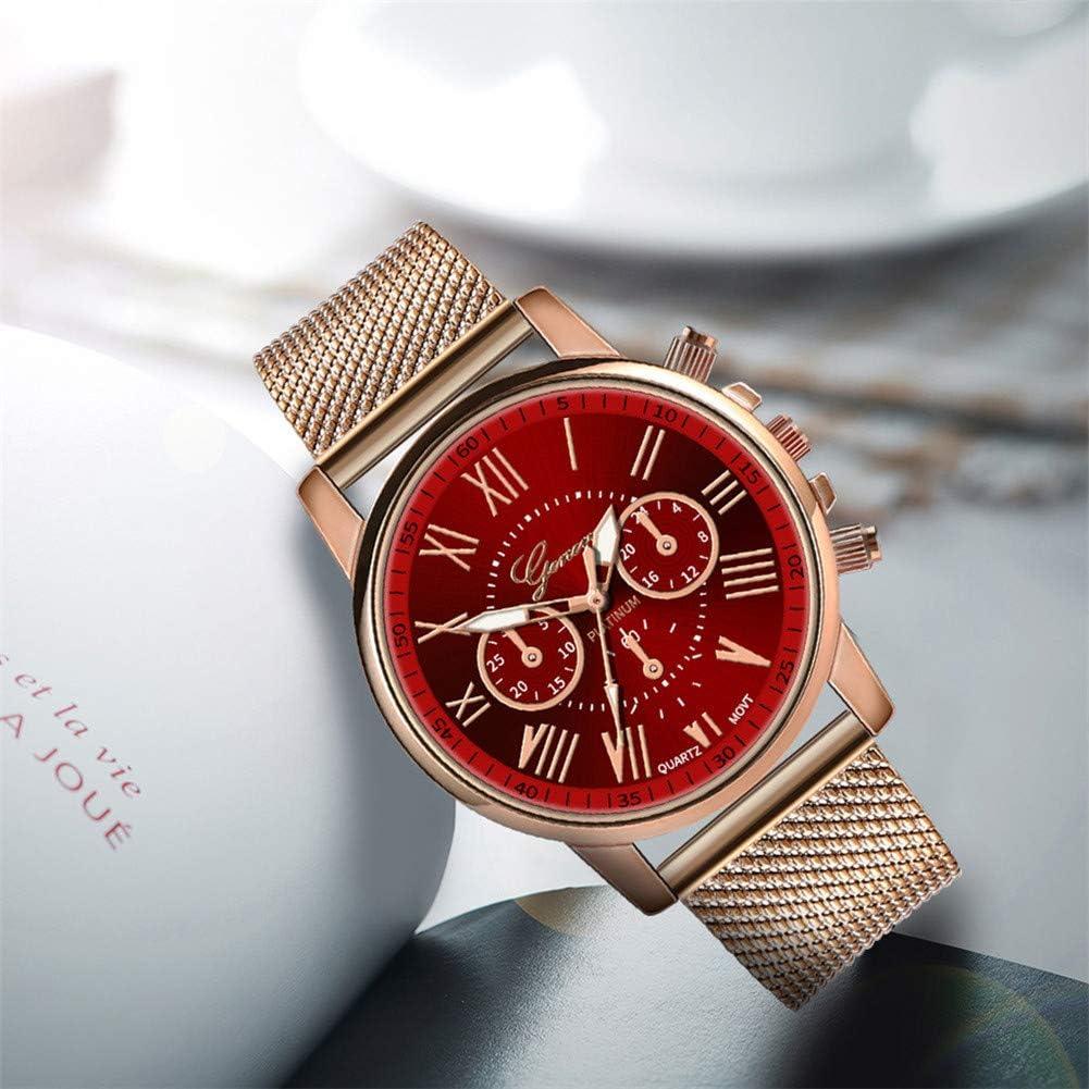 Womens Luxury Wristwatch,Quealent Women's Roman Numerals Stainless Steel  Mesh Band Analog Quartz Watch, Big Face Round Case Wristwatches for Girls