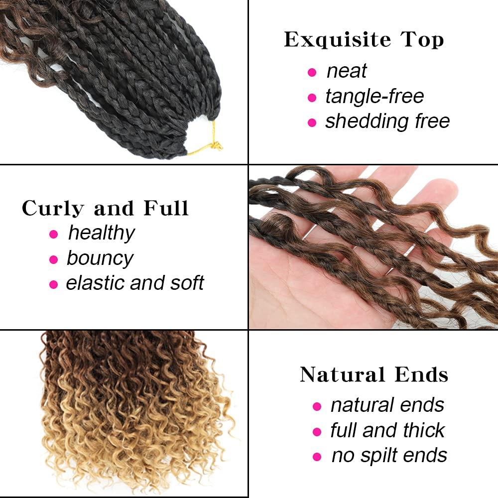 8 Packs Crochet Box Braids- 14 Inch Goddess Box Braids Crochet Hair  Bohomian Crochet Braids Hair Synthetic Braiding Hair Extensions Crochet Hair  for black women (1B/30/27) 14(8Packs) 1B/30/27