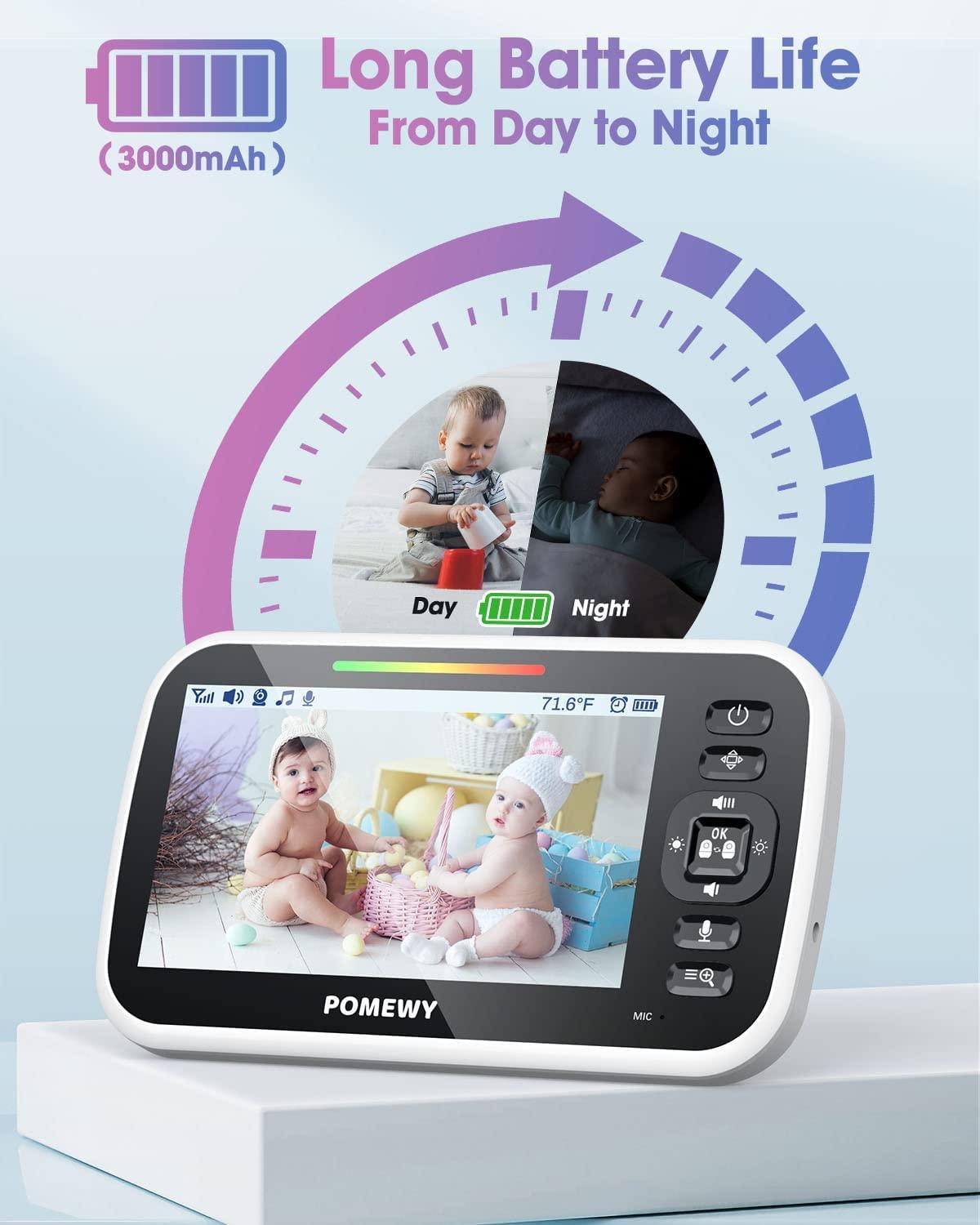 iFamily Baby Monitor - Large 5 Screen with 30Hrs Battery Life - Remote  Pan-Tilt-Zoom;No WiFi, Two-Way Audio, Night Vision, Temperature, Lullabies