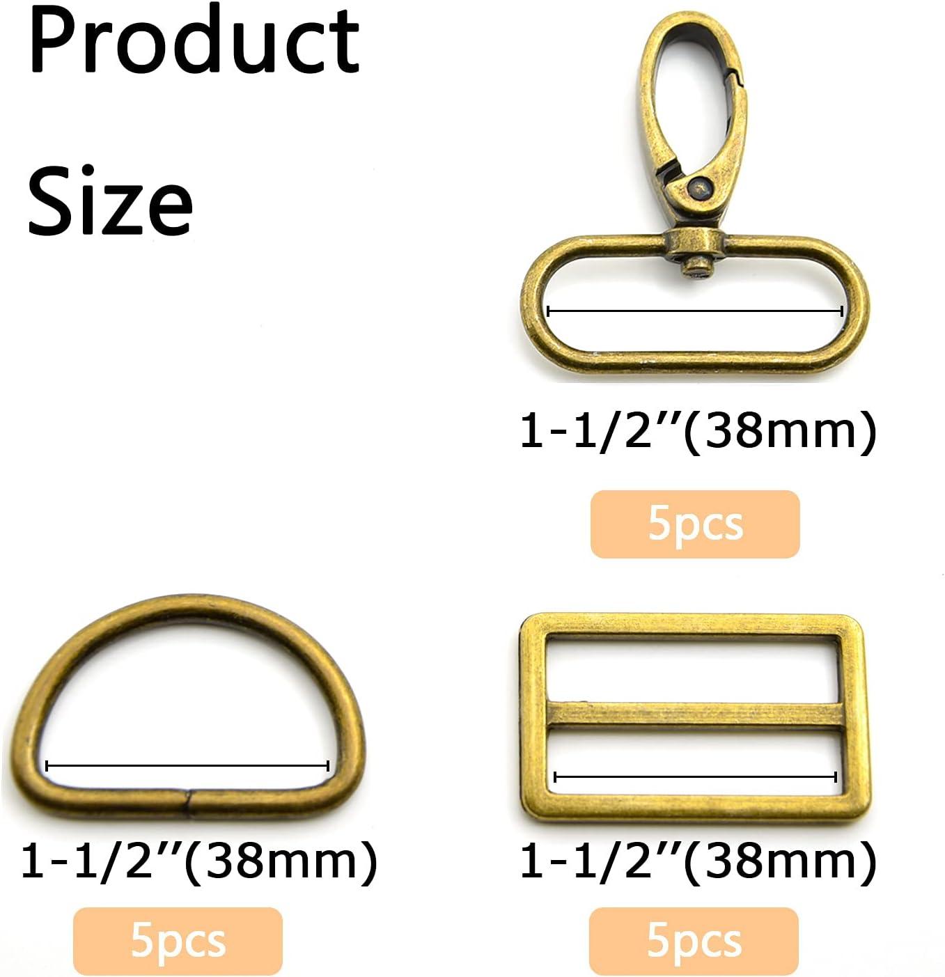 15Pcs Metal Swivel Snaps Hooks with D Rings and Tri-Glides Slide Buckles  for Key Lanyard Purse Bag Straps Dog Collars DIY Sewing Hardware Craft (1