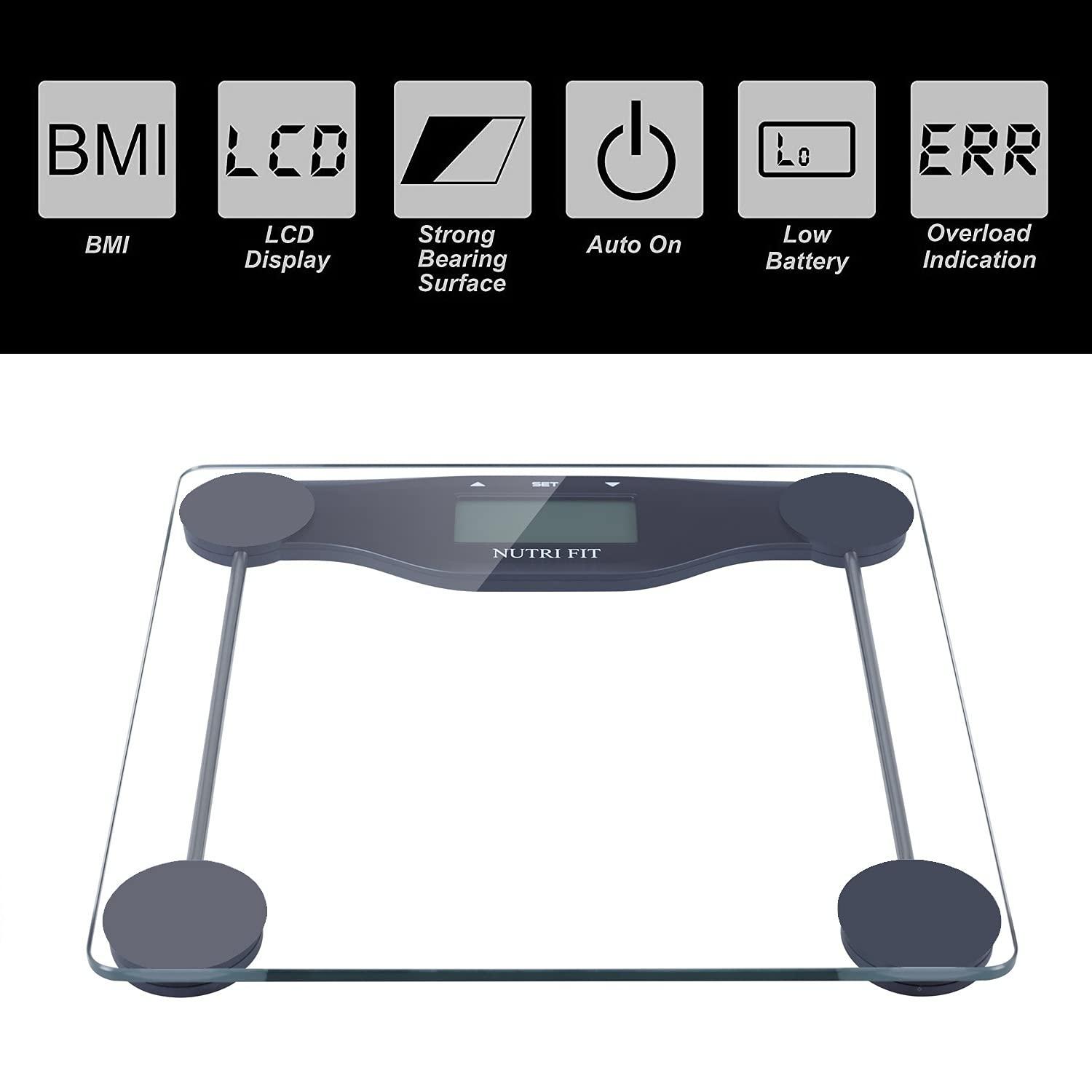  NUTRI FIT Báscula digital de baño de peso corporal IMC, escala  de medición de peso precisa, pantalla de retroiluminación grande y  tecnología Step-On, 400 libras : Salud y Hogar