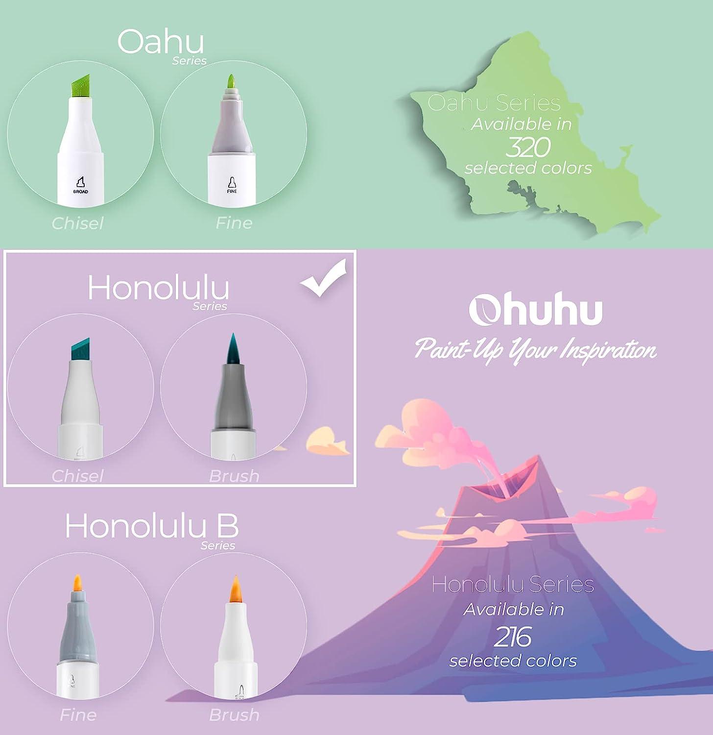 Ohuhu Honolulu 216 Colors Dual Tips Alcohol Art Markers, Brush & Fine