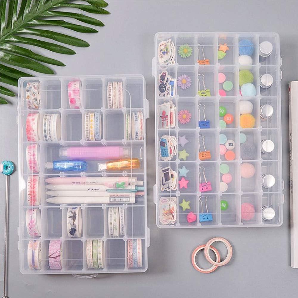 Opret 2 Pack 36 Grids Plastic Organizer Box Clear Beads Storage Container  Jewelry Box with Adjustable Dividers for Washi Tapes, Thread, Craft and  Rock
