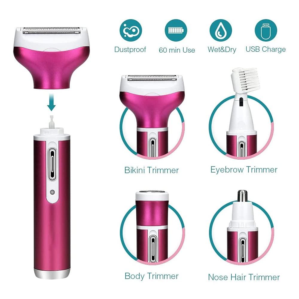 Electric Razors for Women, 5 in 1 Womens Shaver Electric Bikini Trimmer for  Eyebrow Nose Underarms, Dry&Wet Painless Pubic Hair Removal, Cordless  Rechargeable Body Epilator Lady Shaver Kit 