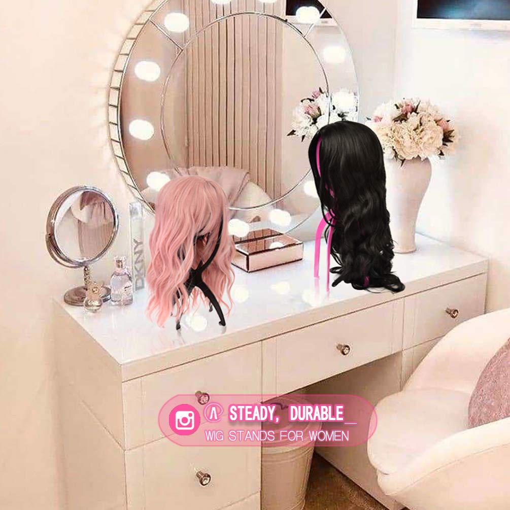 2 Pack Wig Stands, Tall Wig Holder Stand Head Durable Plastic Folding Wig  Holder