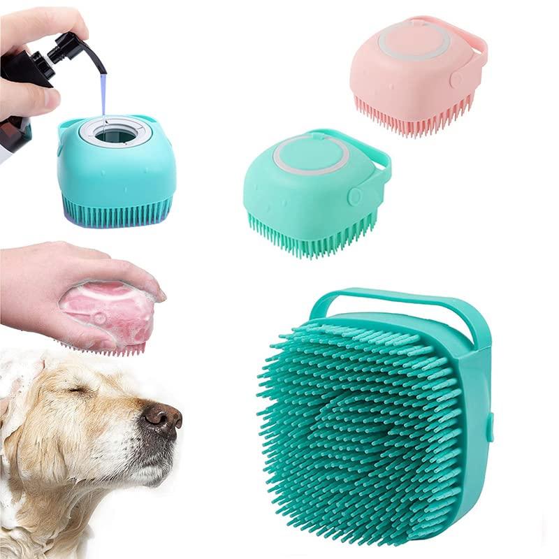 FUYIHGL Dog Cat Bath Shampoo Brush Bubble Brush for Bathing Dogs Dog Soap  Brush with Soap Dispenser Dog Shower Brush Silicone with Loop Handle for