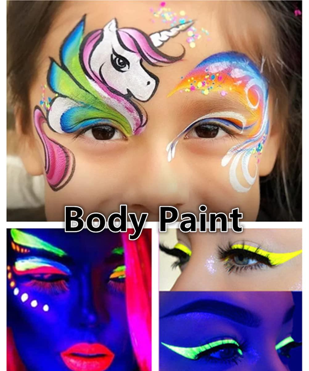 Face Paint neon body paint glow in the dark,Water Activated Eyeliner Based  Makeup,Glow UV Blacklight face paint for Kids Adult Halloween makeup Party
