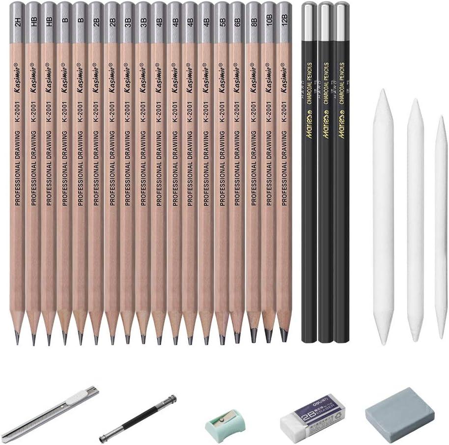 26Pcs 33Pcs 50Pcs Art Set Sketch Pencil 5H-8B Kits For Artist Drawing  Charcoal Graphite Stick Bar Rod Knead Eraser Stationery
