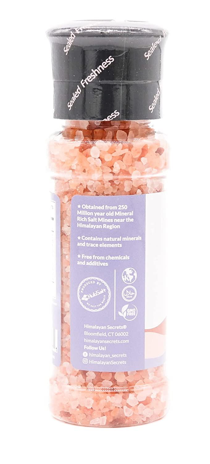 Himalayan Secrets Natural Pink Cooking Salt in Refillable Grinder - 8 oz  Healthy Unrefined Coarse Salt Packed with Minerals - Kosher Certified