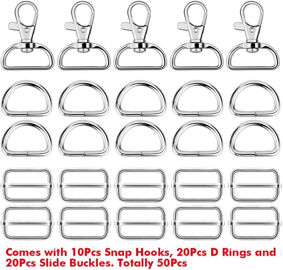 Paxcoo 50Pcs Keychain Bulk with Key Chain Swivel Hook D Rings and Slide  Buckles for Handbag Purse Hardware Craft (1 Inch)