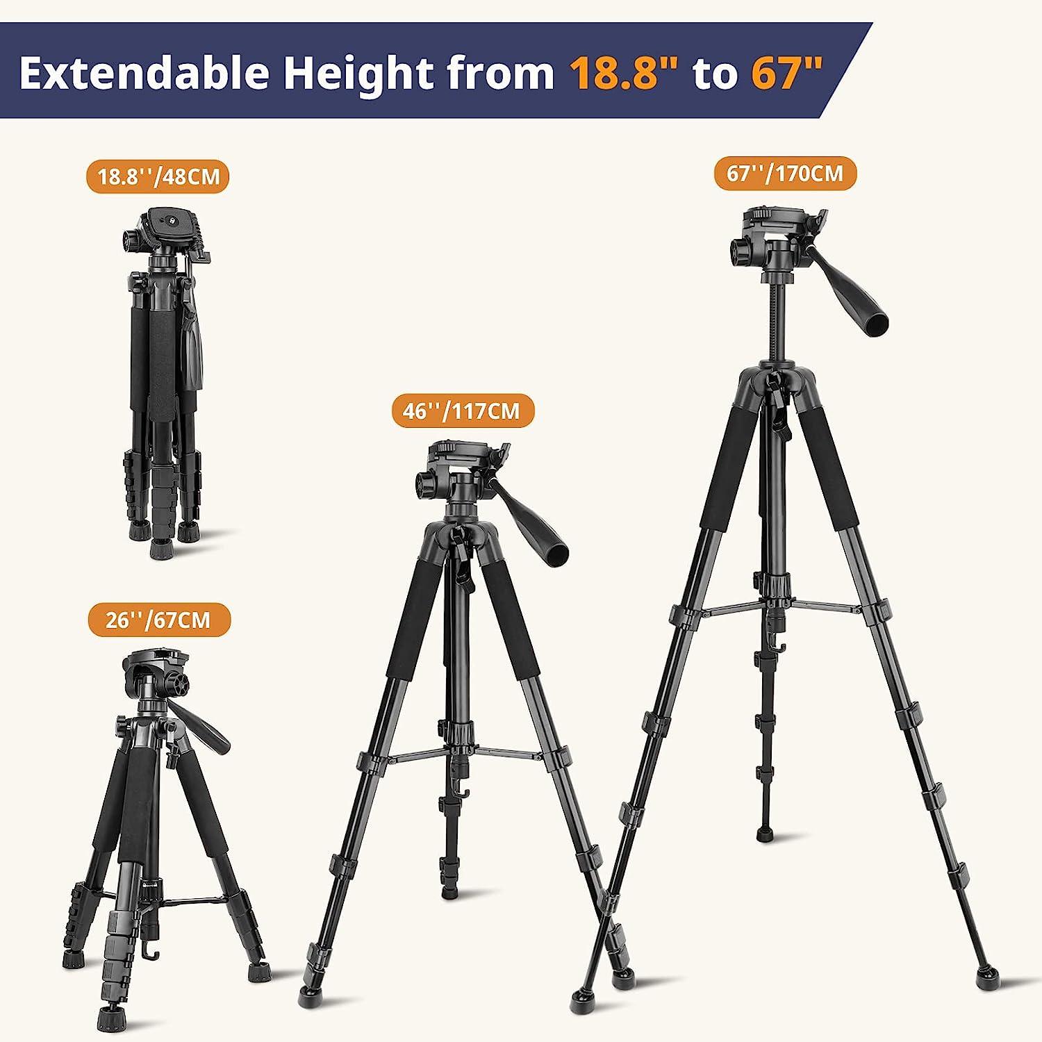 Eicaus 67 Inch Heavy Duty Tripod Stand for Cameras, Cell Phones,  Projectors, Webcams, Spotting Scopes - Complete Unit for Canon, Nikon, Sony  - Perfect for Phone & Camera Photography