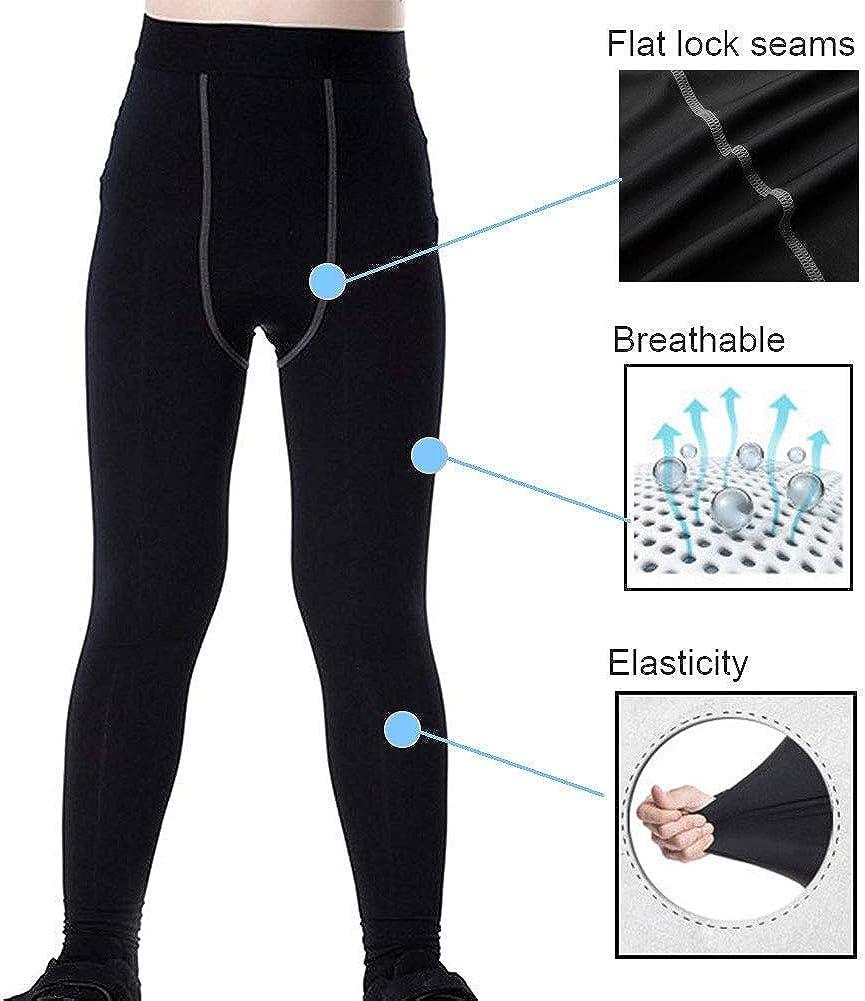 LANBAOSI Boys Compression Pants Base Layers Soccer Hockey Tights Unisex  Athletic Leggings for Kids Size 14 