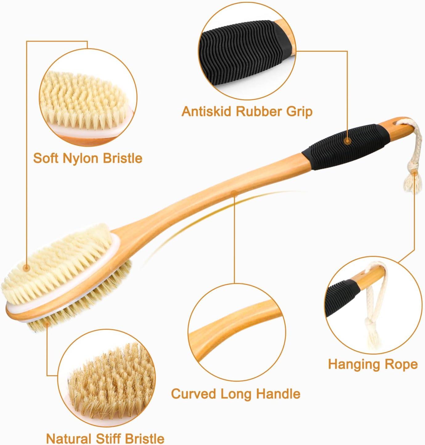 Shower Body Exfoliating Brush Double Sided Back Scrubber Long