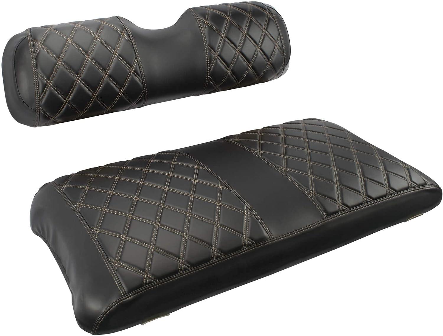 NOKINS Golf Cart ET Diamond Seat Cover Kit, Fit for EZGO TXT OEM Ordinary Seat  Cushion, No Need to Use Gun Nails,Golf Cart Vinyl Seat Cover Black Black  (Brown Stitching)