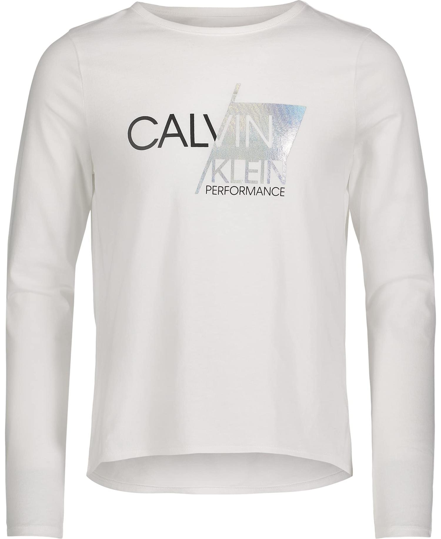 Performance Slant White 8-10 Sport Sleeve Klein Calvin T-Shirt Girls\' Long