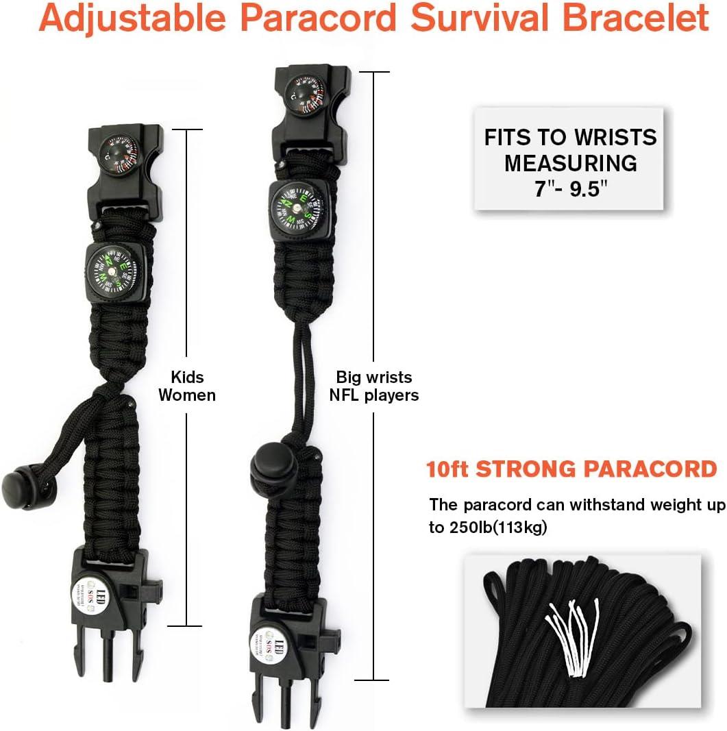 Paracord Survival Bracelet: Flint Steel Fire Starter Kit, Whistle, Compass,  Gift