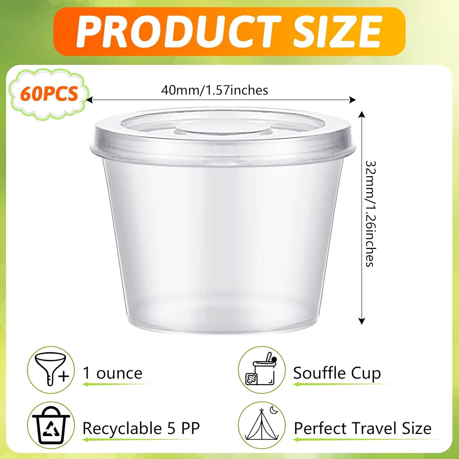 50 Pack] 1 Oz Leak Proof Plastic Condiment Souffle Containers with Attached  Lids - Plastic Disposable Portion Cup with Hinged Lid 