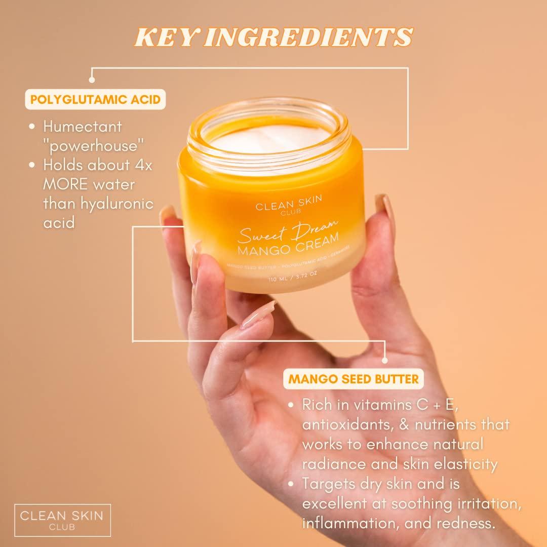 Clean Skin Club Night Moisturizer, The Only Brightening & Restoring Beauty  Cream, Dramatic Improving Results, Peptides + Creamides + Polyglutamic  Acid, Mango Seed Butter Daily Health Skin Care, Vegan & Cruelty Free