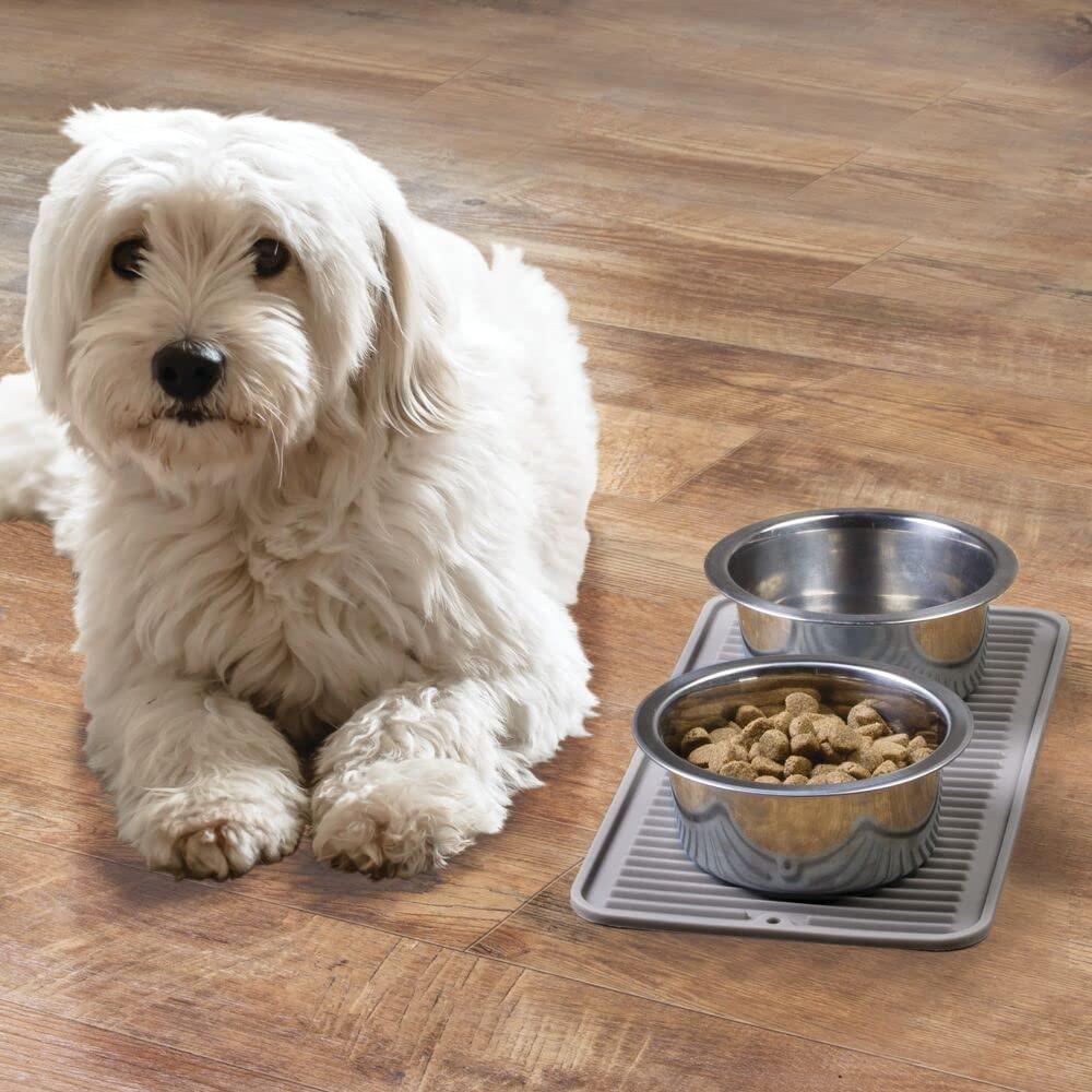 mDesign Premium Quality Square Pet Food and Water Bowl Feeding Mat