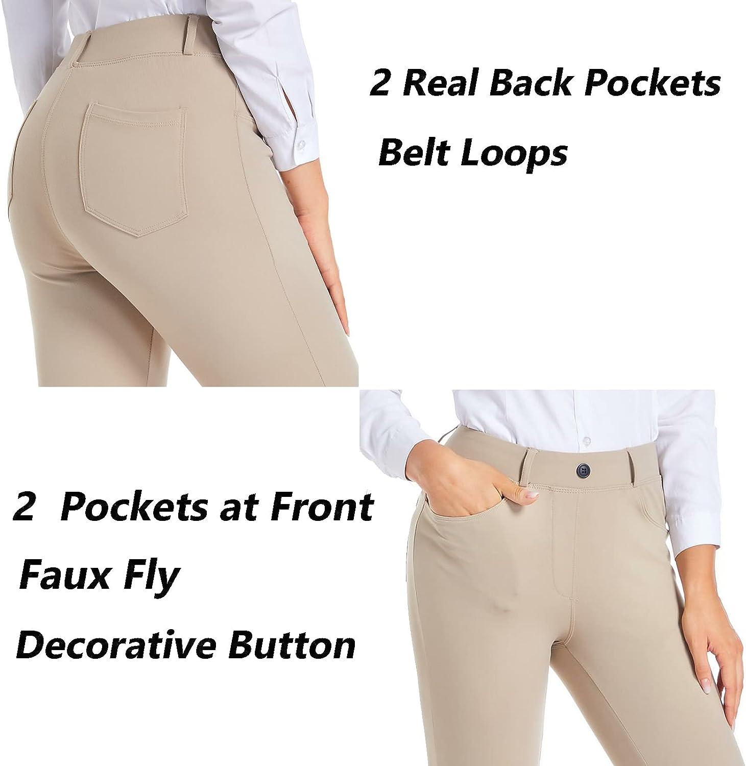  5 Pockets,Petite Womens Straight Leg Yoga Pants Stretch Work  Dress Pants Slim Fit,27,Khaki,Size XL