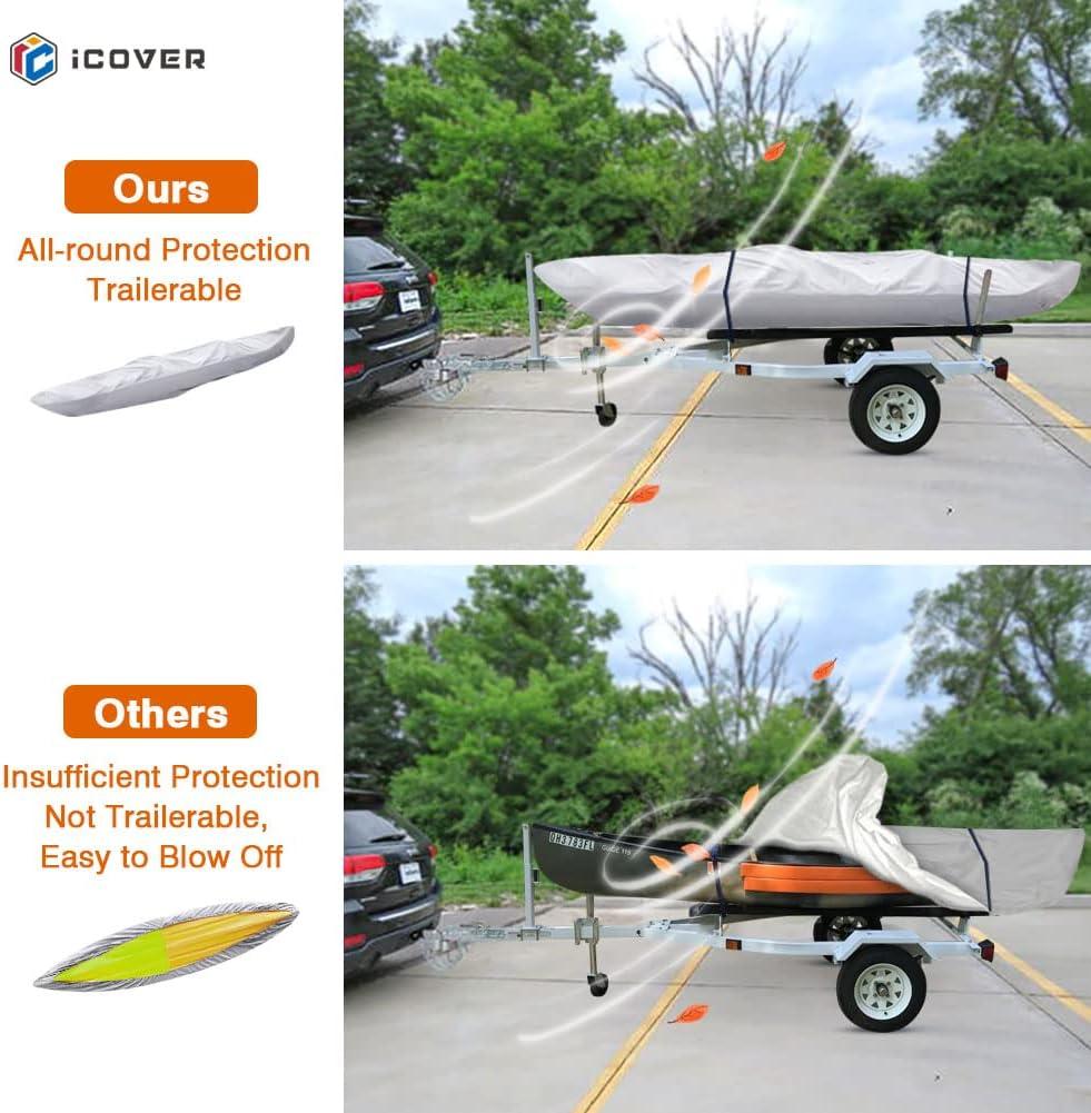 i COVER 16ft Kayak Cover- Water Proof 600D Heavy Duty Kayak/Canoe Cover  Fits Kayak or Canoe up to 16ft Long and Beam Width up to 36in, Grey Grey  16ft Long and Beam