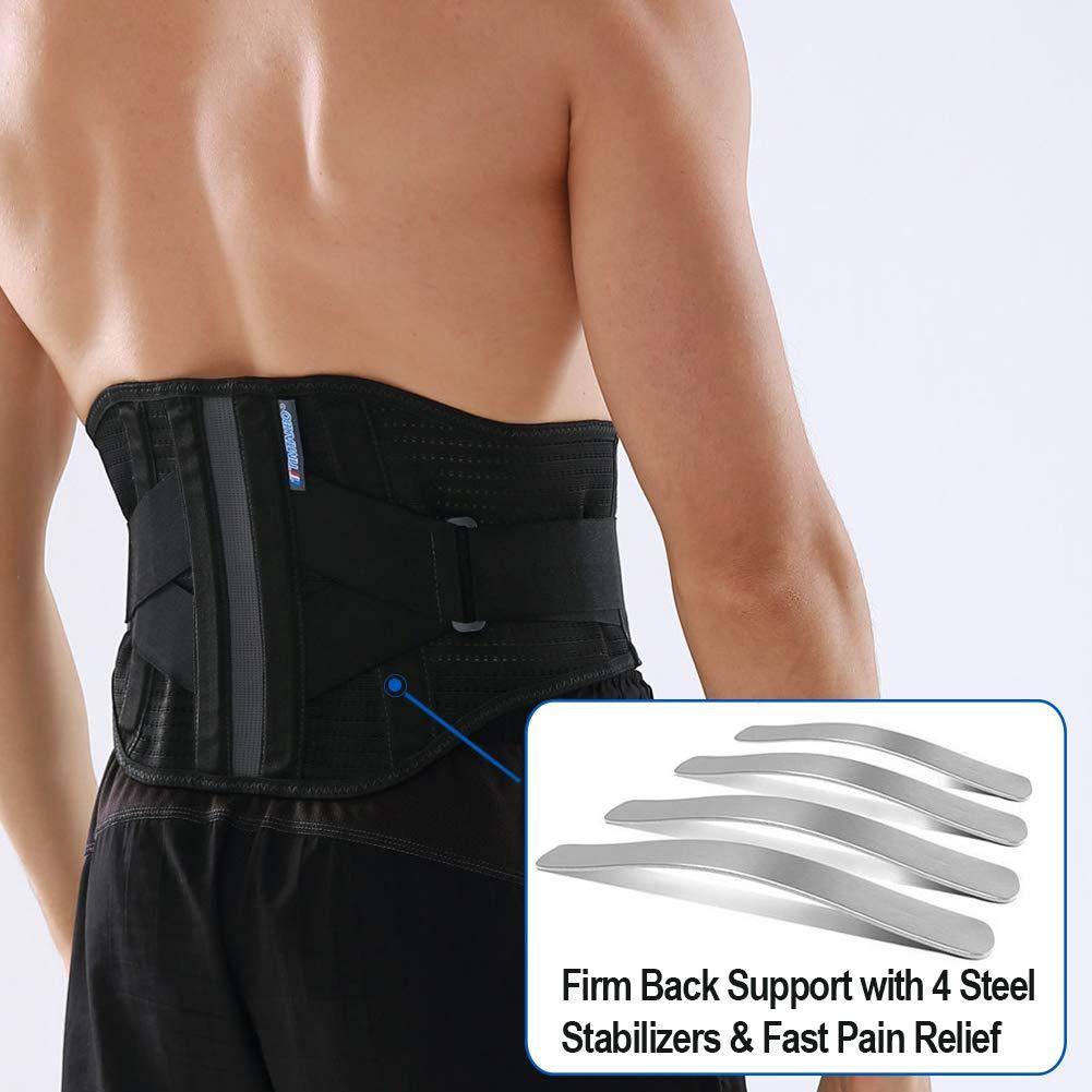 T TIMTAKBO Lower Back Brace W/Removable Lumbar Pad for Men Women Plus Size  Herniated Disc Sciatica Scoliosis Waist Pain Relief Lumbar Support Belt(Black-2XL  Fit Belly 37.5-47) Black/Gray 2X-Large (Pack of 1)