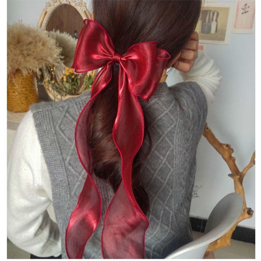 Women Girls Bow Hair Clip Organza Bowknot Hair Clips Hair Pin Large Long  Tail Bow Clip Headwear TSFJ38 (Lavender)