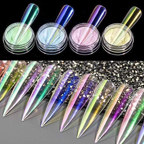 6 Boxes Mermaid Chrome Nail Powder Ice Transparent Aurora Powder  Mirror Effect Holographic Aurora Iridescent Pearlescent Manicure Pigment  Rainbow Nail Glitter with 6pcs Eyeshadow Sticks : Beauty & Personal Care